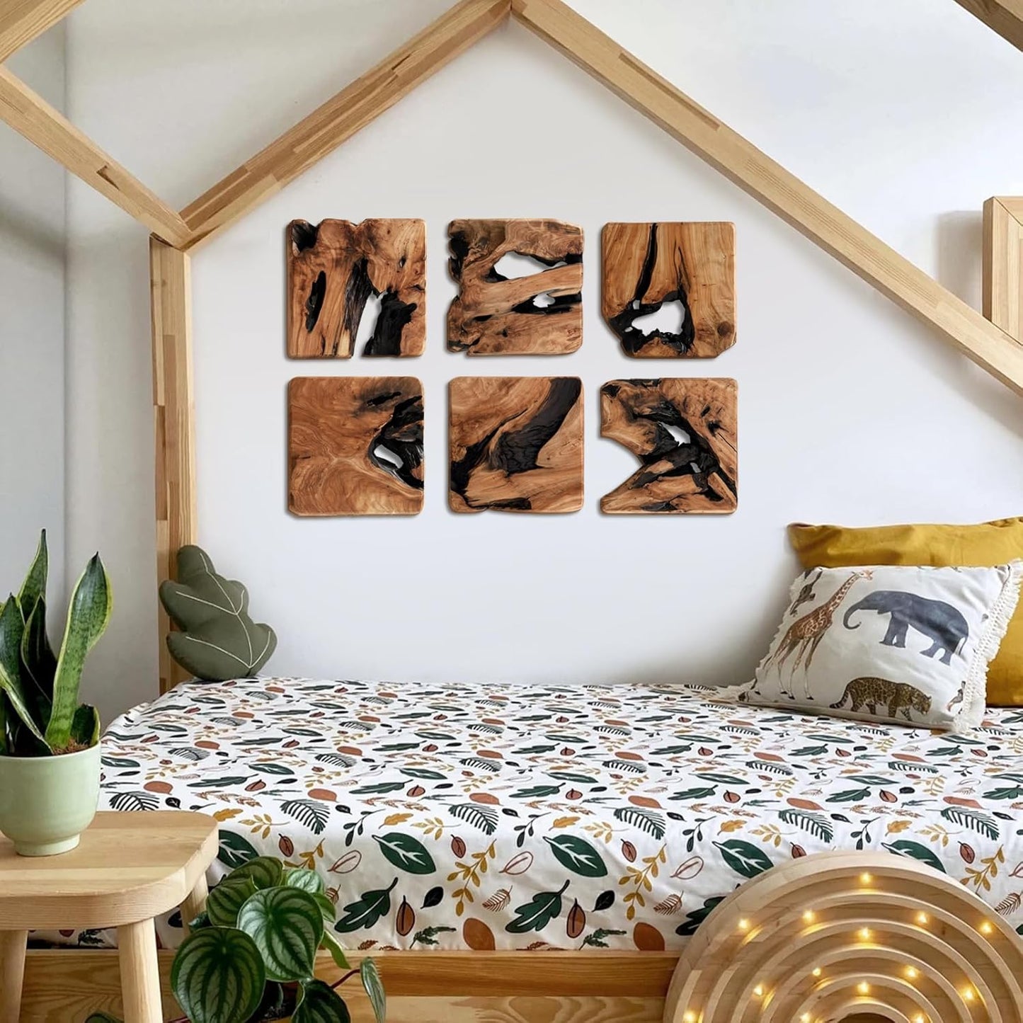 WELLAND 4 Pieces of Handmade Wall Sculptures, Rustic Abstract Wall Décor for Living Room, Bedroom, Bathroom, Dining Room, Home Office,