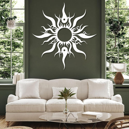 Hotuijxca Metal Wacky Sun Wall Art, Wacky Sun Metal Decor for Livingroom, Bedroom (White, 24"x23"/60x58cm, metal wall art)
