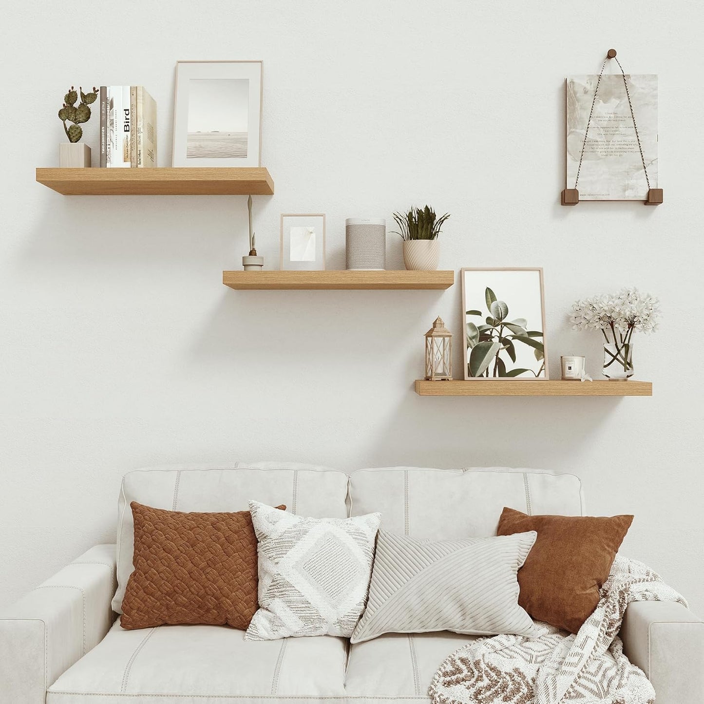 Floating Shelves for Wall 24 inchs Long, 9.2” deep x 1.5” Wall Shelf for Bedroom, Bathroom, Living Room, Kitchen, Office Home Decor, Deep Wood Shelves with Invisible Brackets, Set of 2, Oak