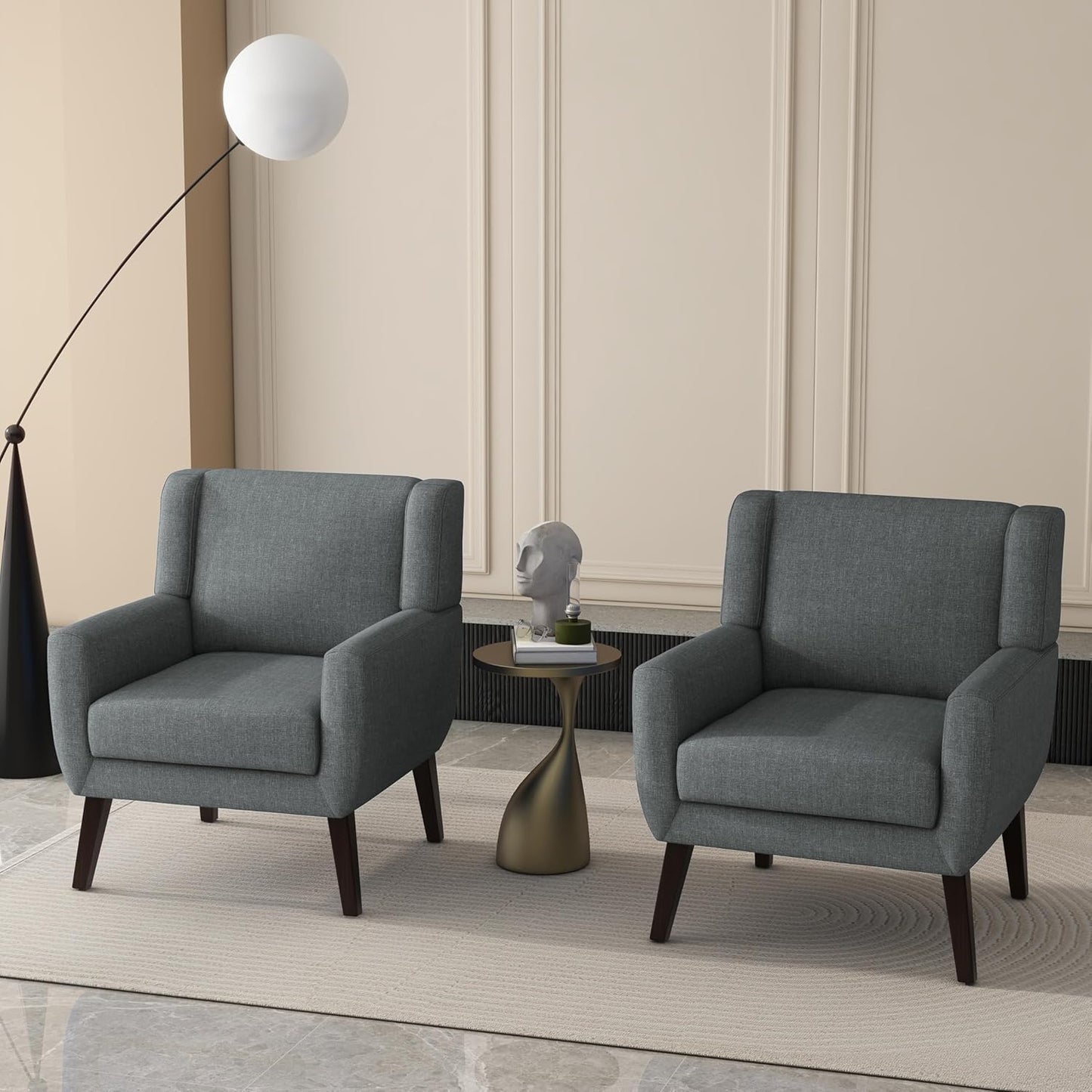 UIXE Accent Chairs Set of 2, Fabric Upholstered Armchair for Living Room, Comfy Arm Chair Single Sofa Bedroom Side Reading Seat - Flax Gray