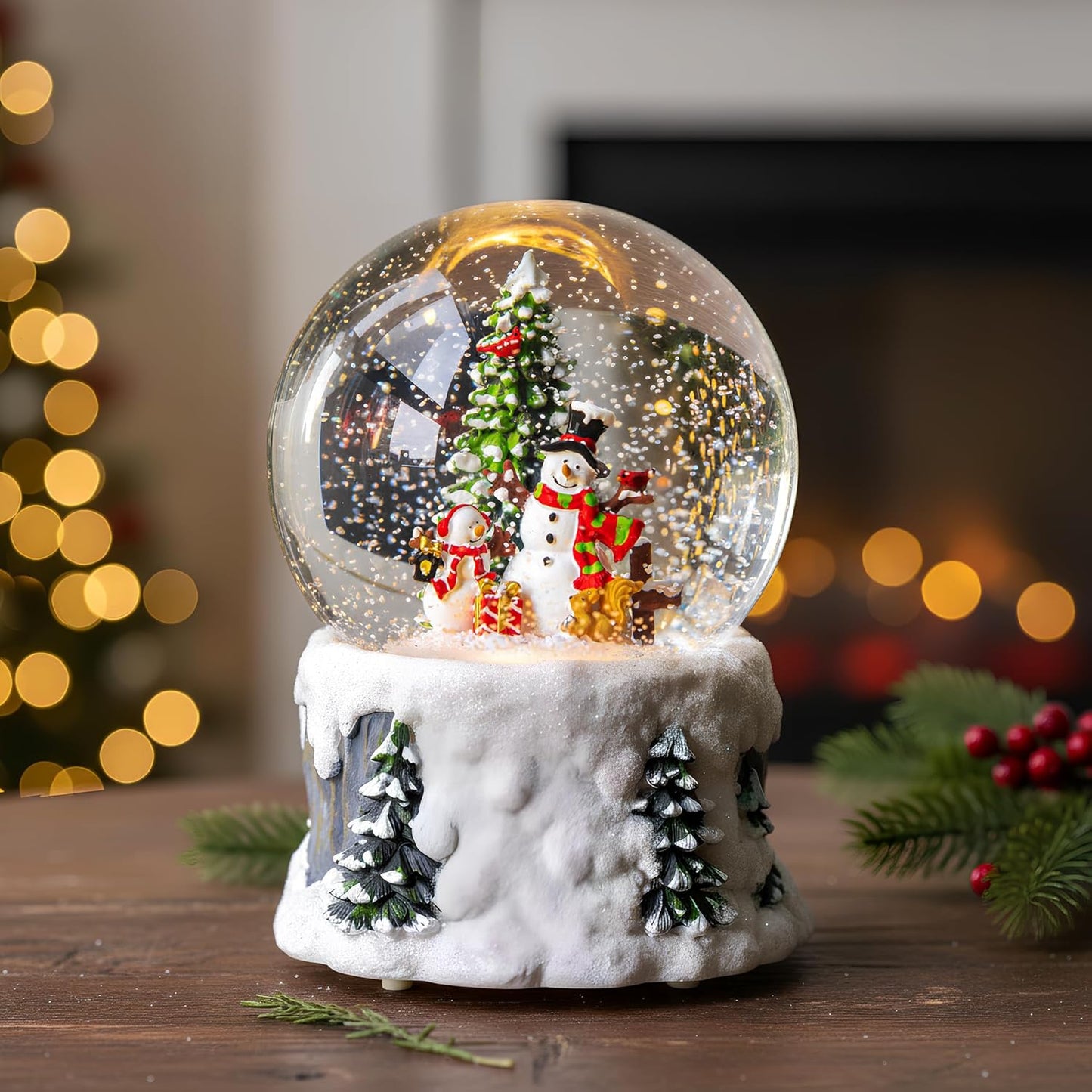 Christmas Snow Globe Lantern Water Glittering Snowman Scene with Music & Timer, USB Lined/Battery Operated Lighted Water Lantern for Christmas Festival Decoration Gifts