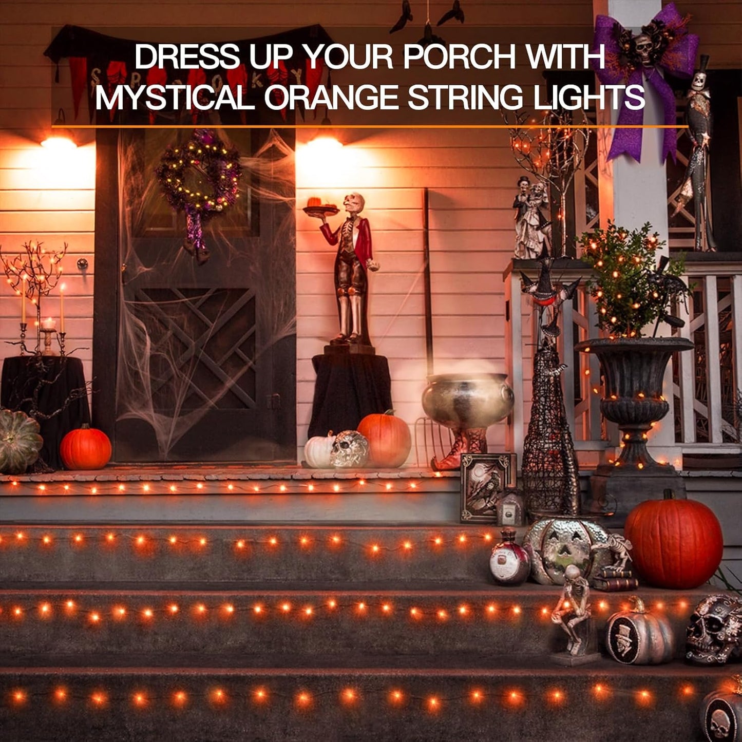 suddus Halloween Lights Battery Operated, 33ft 100 LED Orange String Lights for Outside Decorations Waterproof, Fairy Lights with Timer and Remote for Party, Yard, Outdoor, Tree, Wedding, Rroom Decor