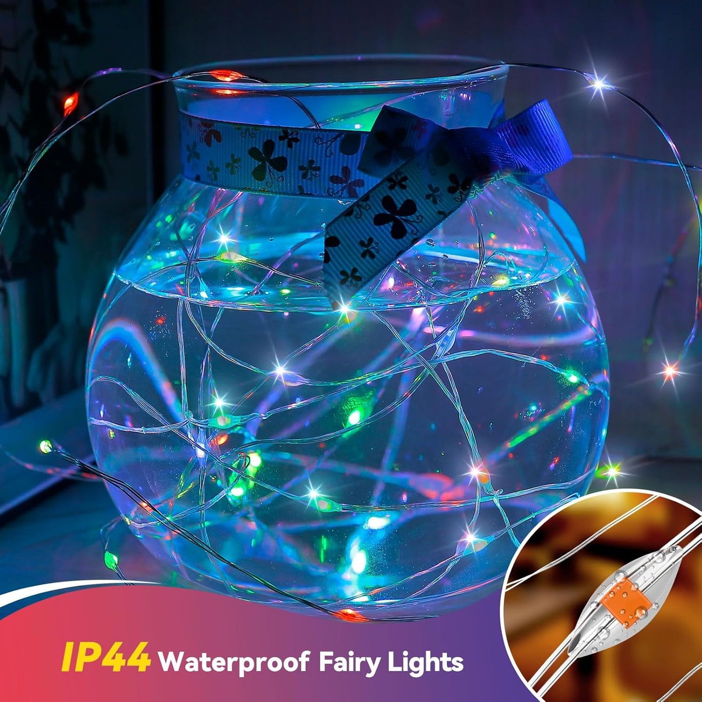 4 Pack 60LED Christmas Fairy Lights Battery Operated - 20FT Twinkle Lights with 2 Lighting Modes Indoor Outdoor, Waterproof Led Fairy String Lights for Bedroom, Classroom, Dorm, DIY Decor, Multicolor