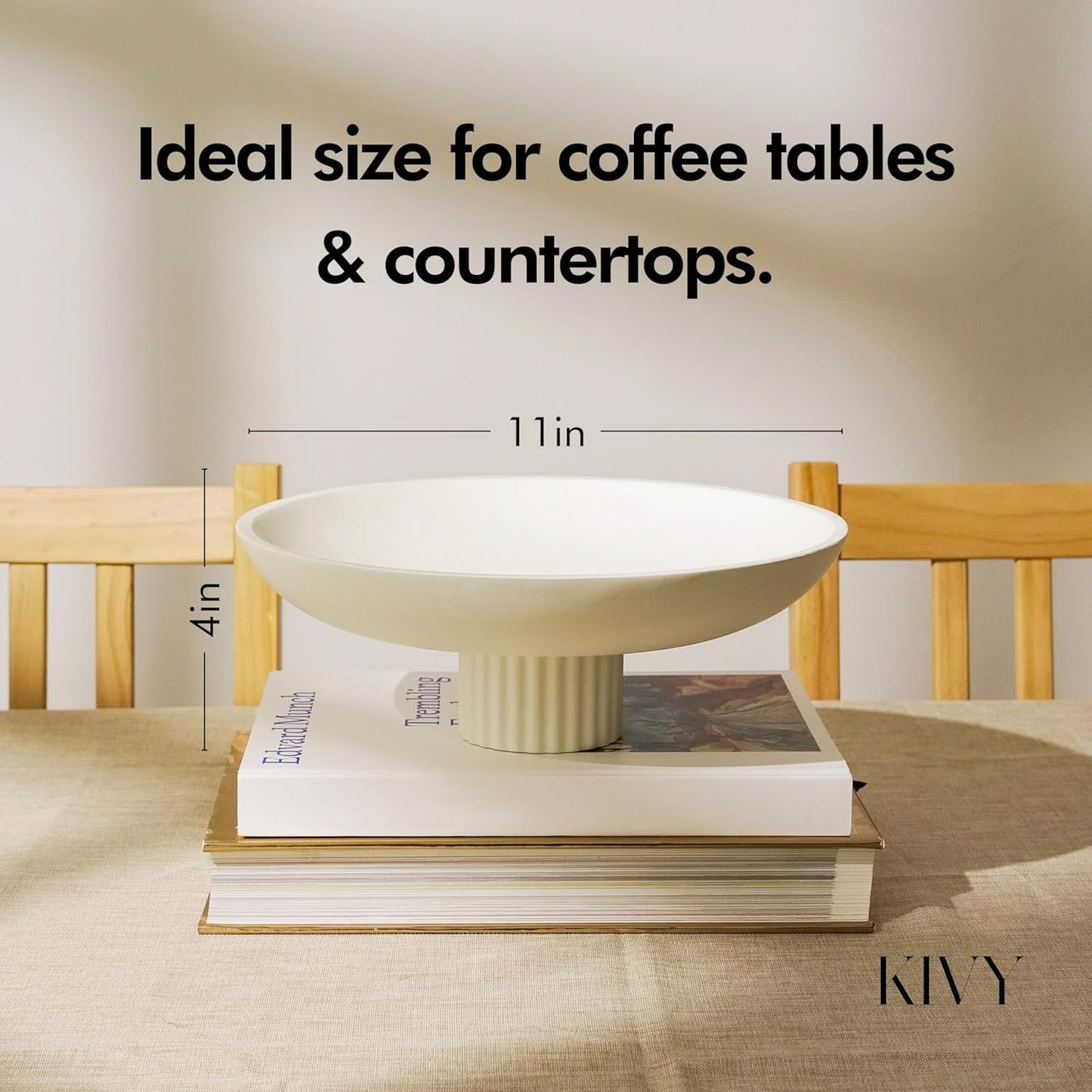 KIVY Concrete Fruit Bowl for Kitchen Counter - Large Decorative Pedestal Bowl for Home Decor - Modern Key Bowl for Entryway Table - White