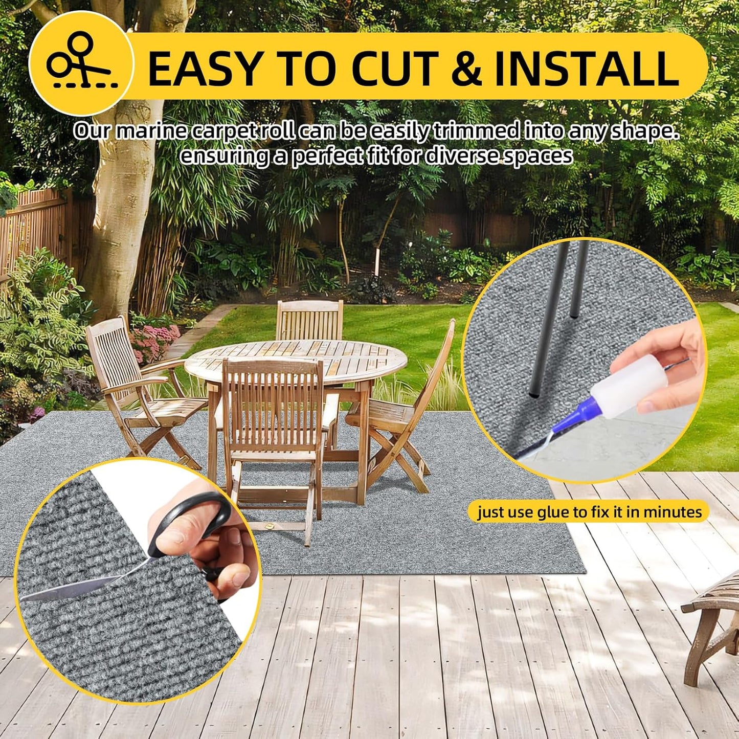 Marine Carpet,6 FT x 18 FT Smoke Gray Indoor Outdoor Carpet 0.2" Thick Boat Carpet with Water-Proof TPE Backing, Non-Slide Outdoor Marine Carpet Roll for Home, Patio, Porch, Deck