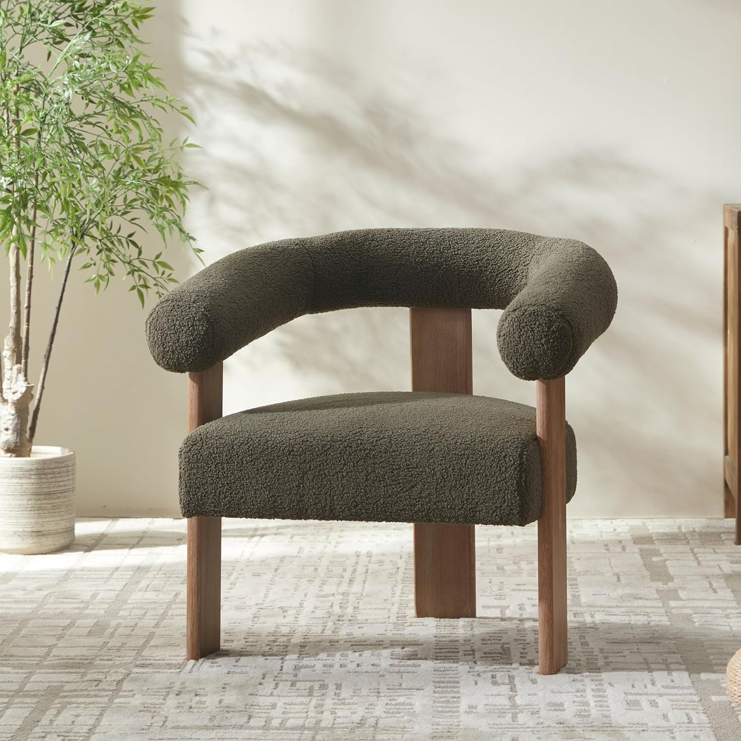 VKNOW Accent Chair Living Room Chair Set of 2, Modern Upholstered Armchair with Solid Wood Legs, Comfy Barrel Arm Chairs for Living Room Bedroom, Sage Green