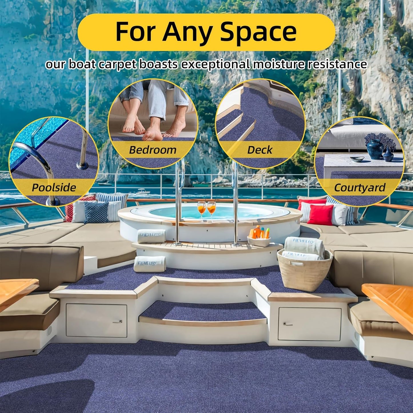 Marine Carpet,5 FT x 20 FT Deep Blue Indoor Outdoor Rug 0.2" Thick Boat Carpeting with Water-Proof TPE Backing, Non-Slip Outdoor Marine Carpet Roll for Home, Patio, Porch, Deck