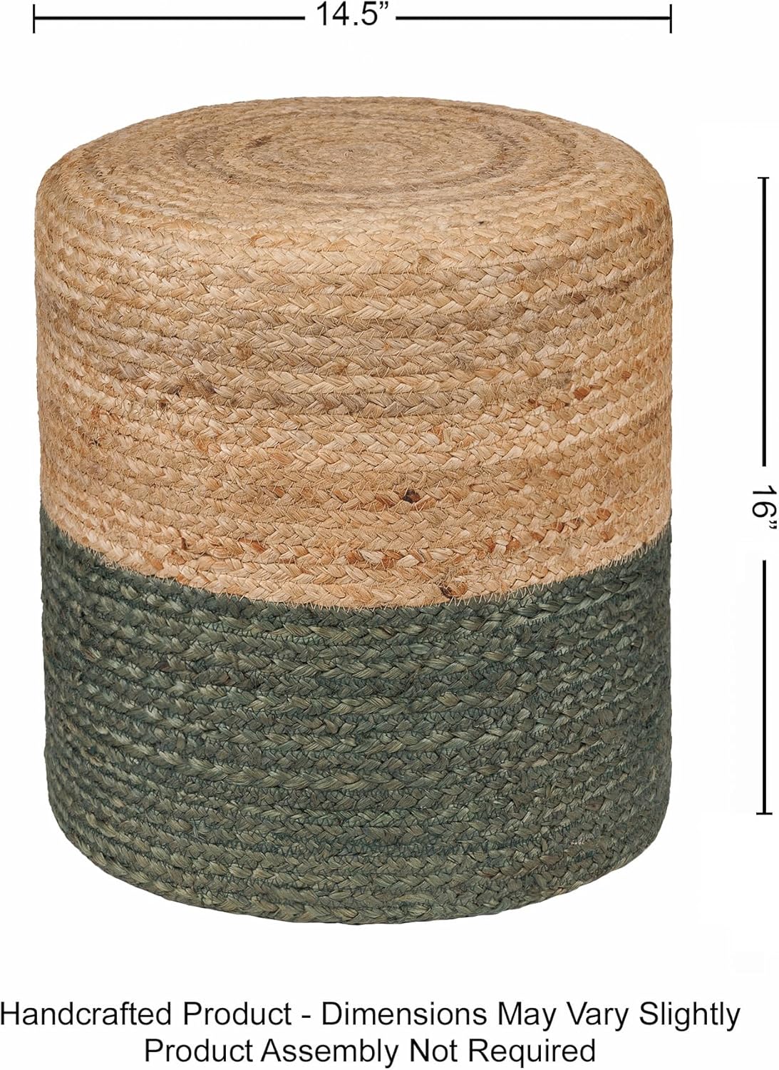 REDEARTH · Cylindrical Pouf Foot Stool Ottoman - Jute Braided Pouffe Poof Accent Sitting Footrest for The Living Room, Bedroom, Nursery, Patio, Lounge - Set of 2 (14.5”x14.5”x16”; Natural Olive)