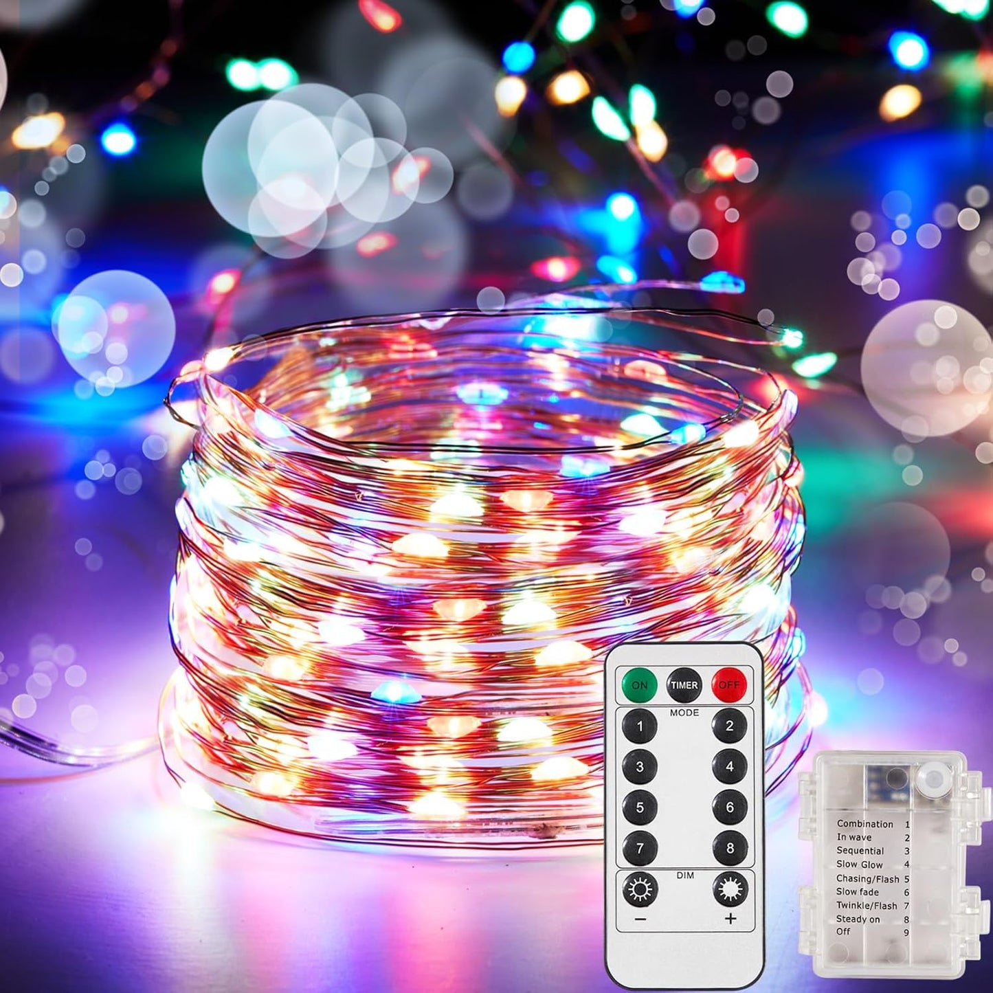 2 Pack 16.4 Ft. Battery Operated Outdoor String Lights with Remote & Timer, LED Multi Color Fairy Lights, Waterproof Twinkle Lights for Bedroom, Dorm, Mason Jar, Wedding, Party, Christmas
