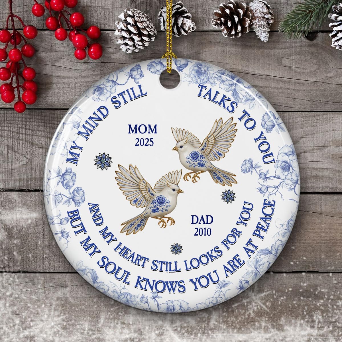 Personalized Memorial Ceramic Ornament – My Mind My Heart My Soul, Keepsake Gift for Loss of Loved Ones, Memory Ornaments for Deceased
