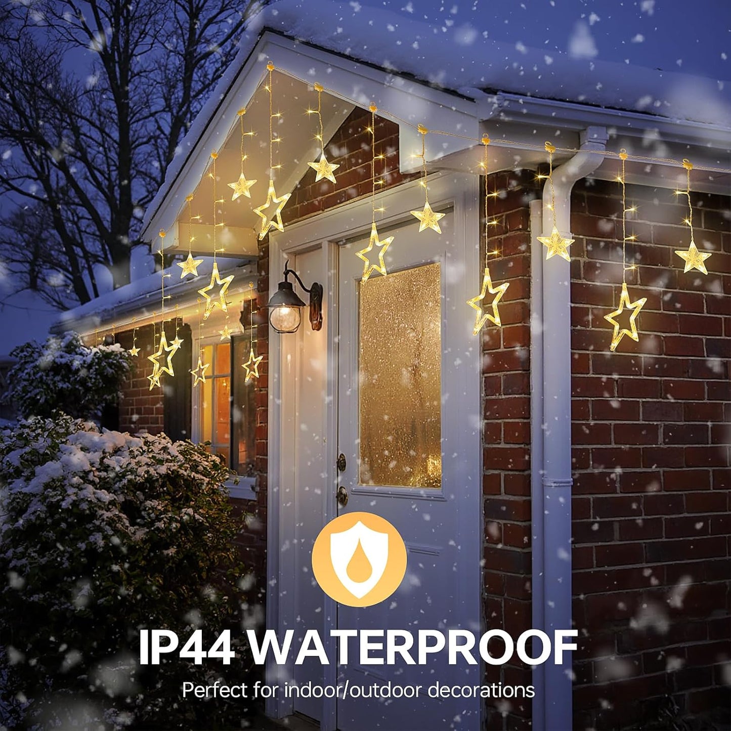 126L Warm White Star Icicle Lights, 8.2FT Clear Curtain Fairy String with Connectable, Timer 8 Modes Memory, Waterproof Hanging for Christmas,Ramadan,Party,Wedding Indoor Outdoor Decorations