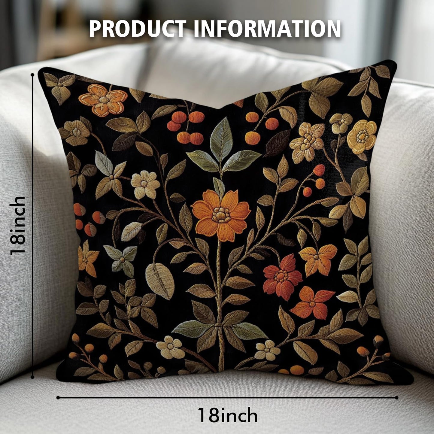 William Morris Abstract Vintage Print Floral Velvet Design Throw Pillow Covers Home Decor, Retro Art Deco Pillowcase Cushion Cover for Bed Sofa Living Room, Square 18x18inch (Black-Floral)