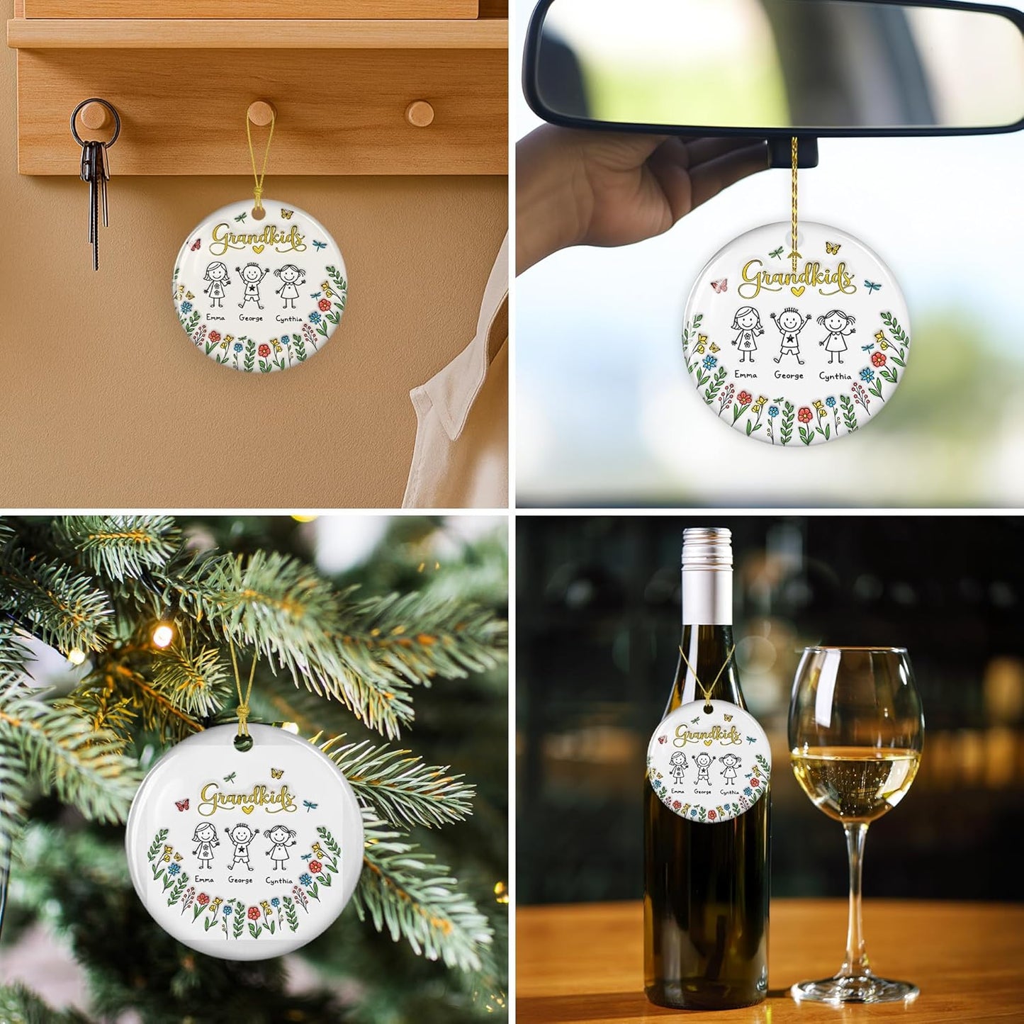 Grandkids Personalized Ceramic Ornament – Grandkids Christmas Ornament, Custom Holiday Keepsake, Family Tree Gift