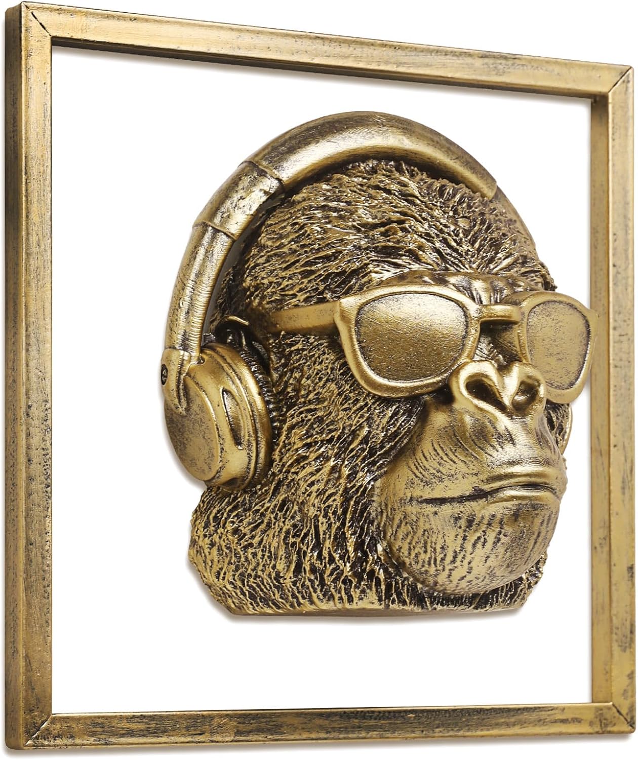 Animal Heads Wall Decor (Includes Metal Frame) Resin Animals Sculptures Head Wall Hanging Decoration Gold vintage Wall Sculpture for Living Room Bedroom Office (Gorilla)