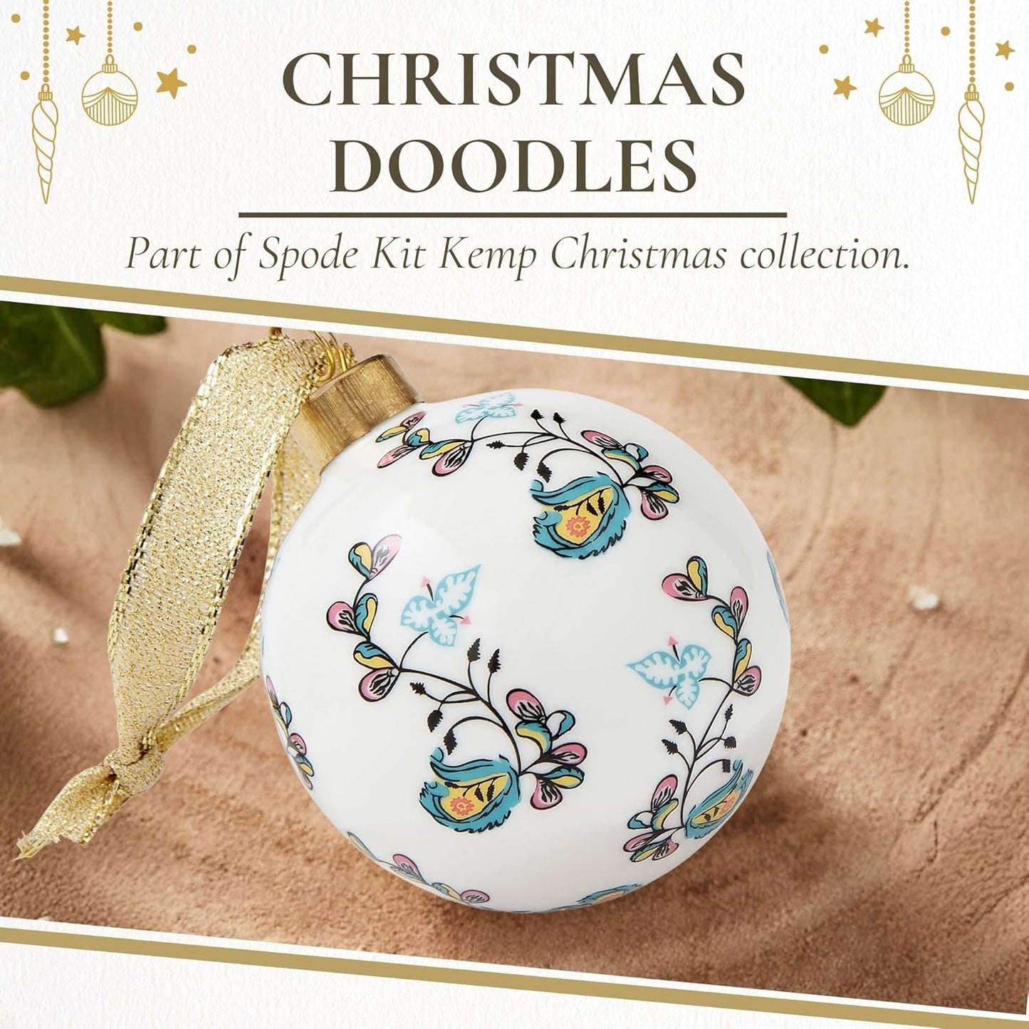 Spode Kit Kemp Psycho Sprig Yellow Bauble Christmas Bauble - Handcrafted Porcelain Festive Keepsake, Personalized Ornament, Collectible Luxury Holiday Decoration Gift