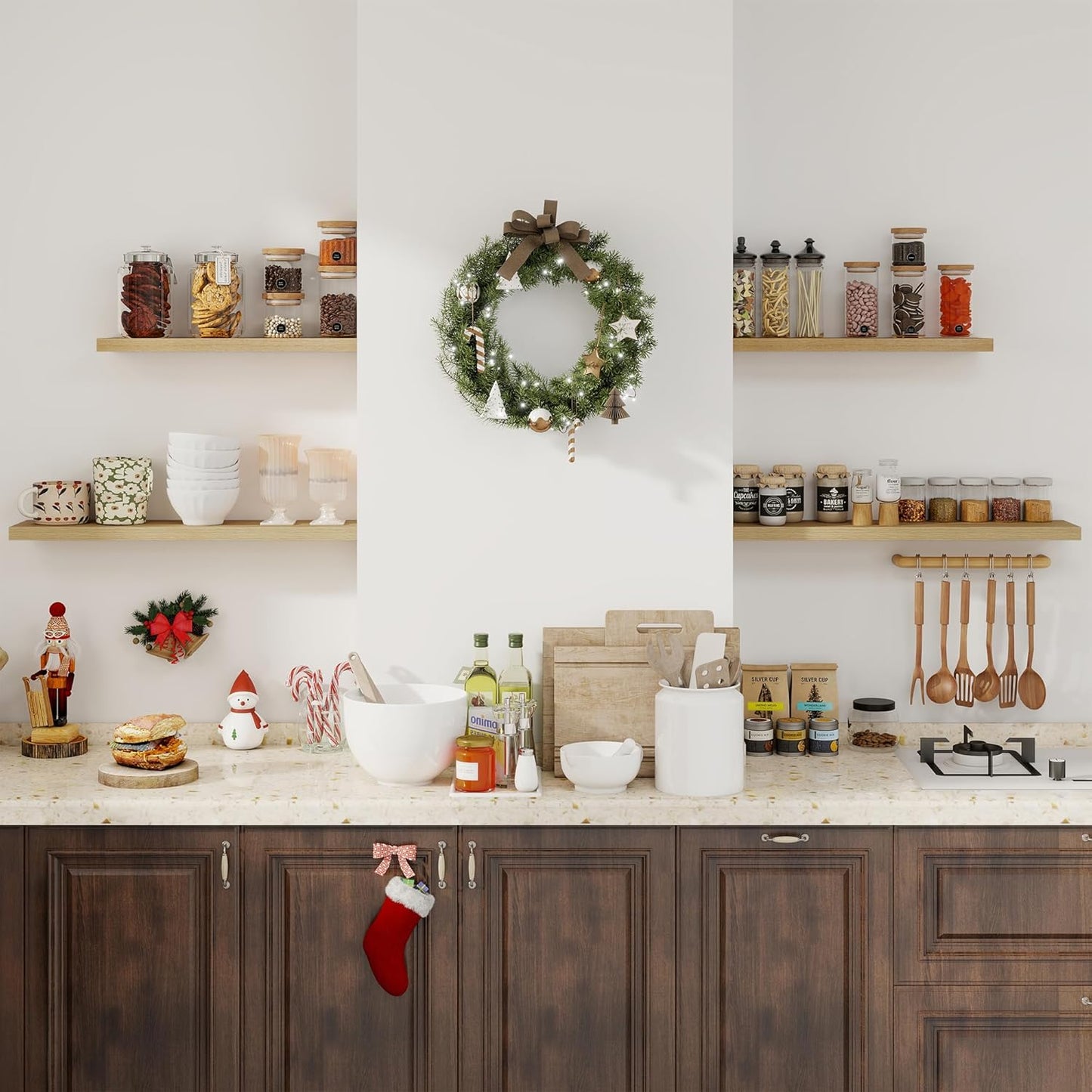 Fun Memories Floating Shelves for Wall, 36" Rustic Wood Deep Wall Mounted Shelves with Invisible Brackets for Decor & Storage, Floating Shelf for Living Room, Bathroom (Oak, Set of 2)