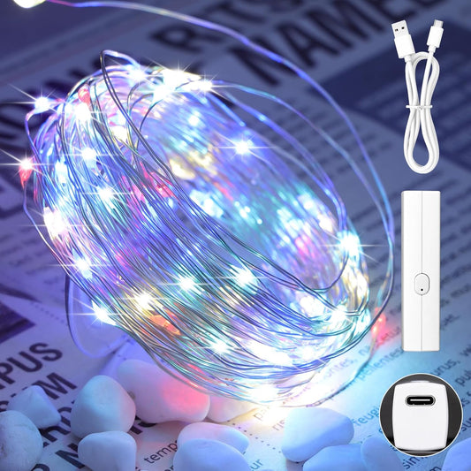 Lakumu 66FT(33 * 2) String Lights Battery Operated, LED Fairy Lights with Timer, Rechargeable Twinkle Lights for Bedroom, Christmas Decorations, Wedding, Vine, Centerpiece Table Decor Multicolor