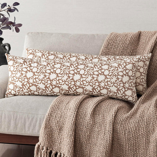 Foindtower Set of 2 Decorative Long Body Lumbar Throw Pillow Covers Accent Farmhouse Cushion Covers Boho Pillowcase for Couch Sofa Bedroom Living Room Home Decor Outdoor,14×36 Inch,Light Orange Brown