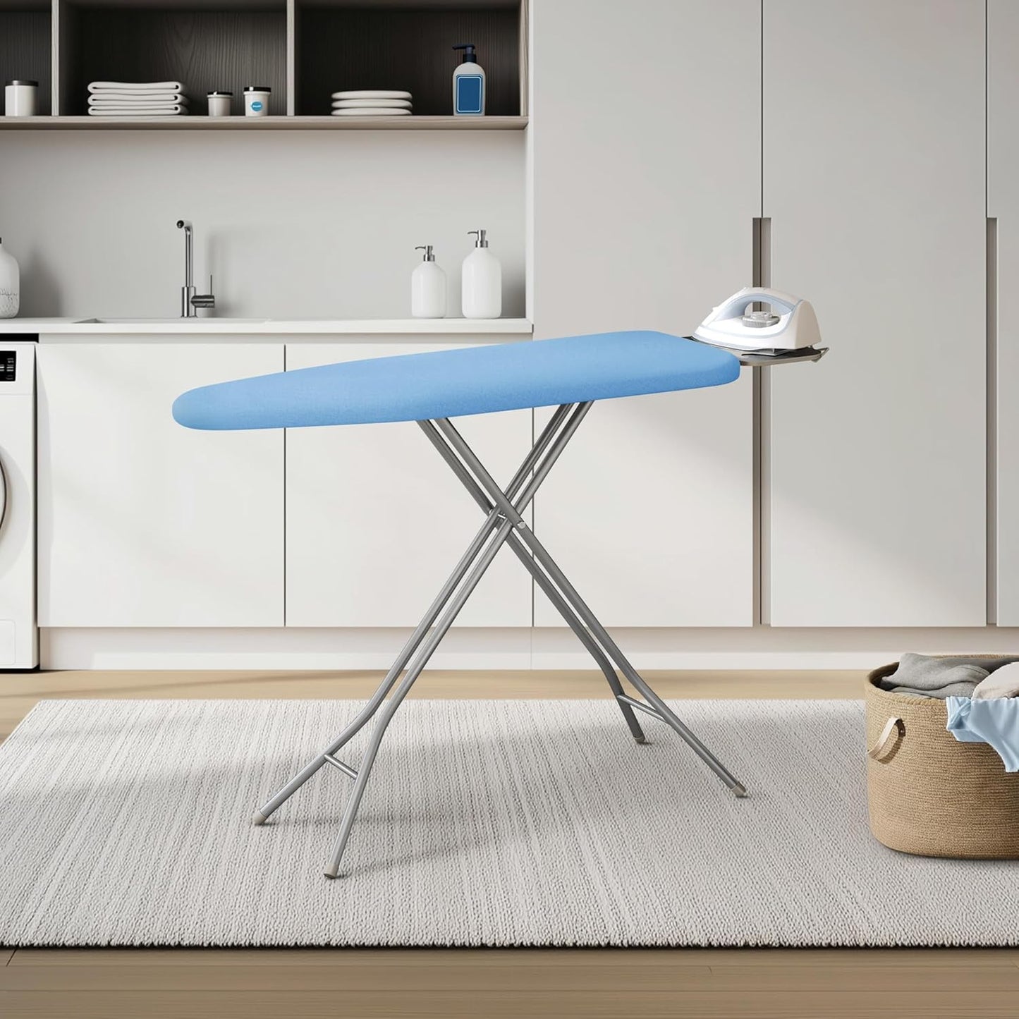 Yaheetech Foldable Ironing Board, Heavy Duty Iron Board with 9 Adjustable Heights, 4 Layer Cover and Safety Iron Rest, 52X14 Compact and Space Save Iron Board for Home Laundry Room Use, Blue