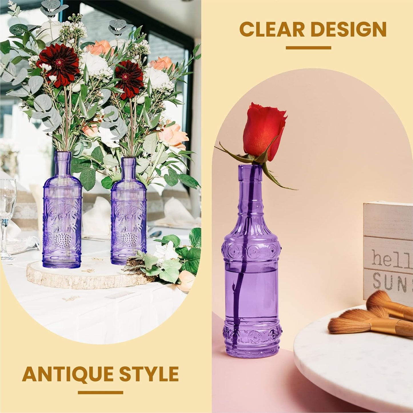 Assorted Purple Glass Bottles with Corks, 6 Pack, 2.5in X 9in, 16oz