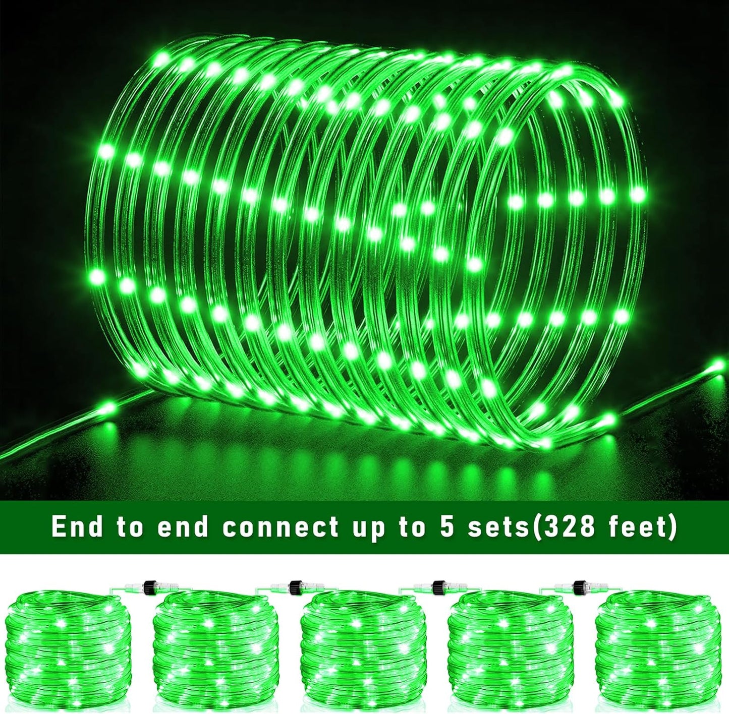 Rope Lights Outdoor, 66FT 200 LED String Lights for Outside Waterproof with 8 Modes, Plug in Connectable Rope Lights for Indoor, Fence, Patio, Garden, Trampoline, Deck, Pool Decorations - Green