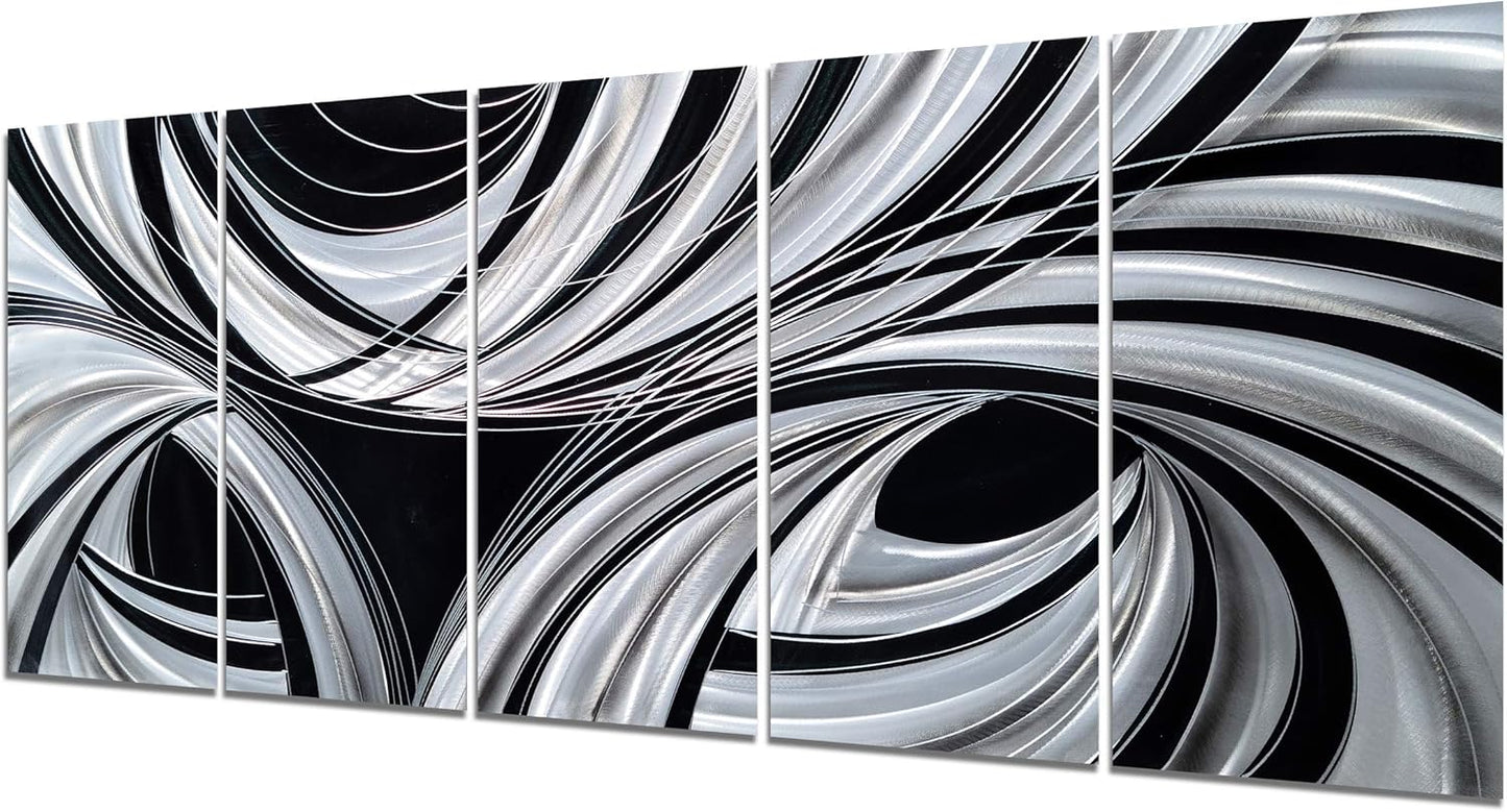 Yihui Arts Black and White Metal Art Wall Decor Hand Crafted Abstract Aluminum Artwork Modern Wall Sculpture Home Accent for Living Room Bedroom Dinning Decor