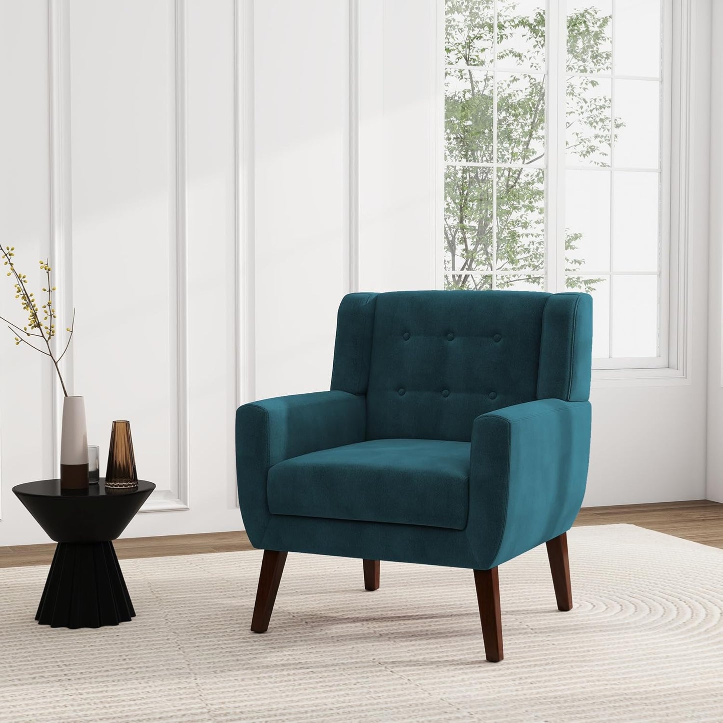 UIXE Accent Chairs Set of 2, Velvet Upholstered Armchair for Living Room, Modern Club Arm Chairs Comfy Single Sofa Button Tufted Bedroom Reading Seat - Blue
