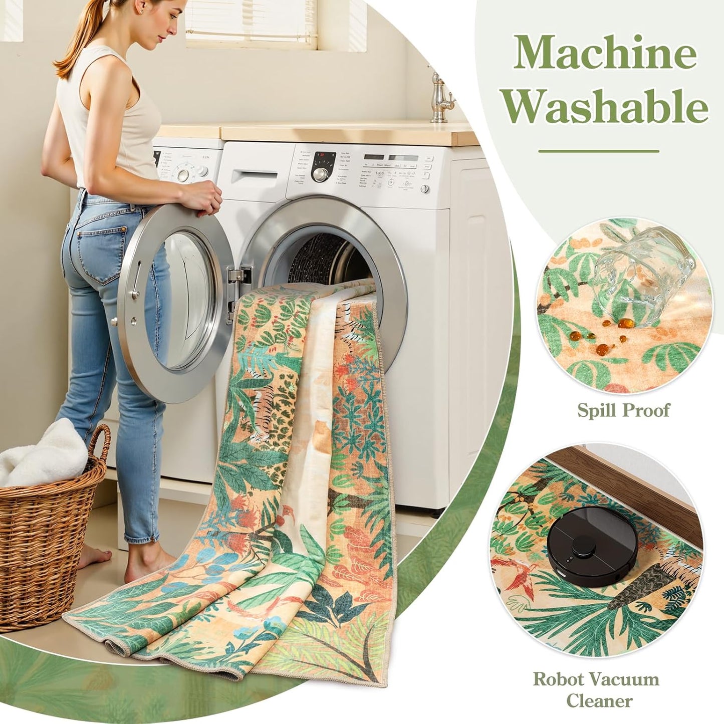 LIVEBOX Boho 8x10 Area Rugs for Living Room, Washable Soft Jungle Animal Print Rug for Bedroom, Farmhouse Non Slip Rug Floor Carpet, Forest Dining Room Rugs for Under Table