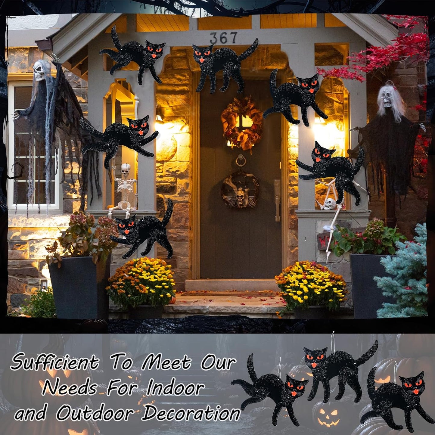 Jeyiour 6 Pieces Vintage Halloween Decor Halloween Jointed Scratch Cats Retro Black Cat Paper Cutouts Decoration for Home Classroom Office Wall Door Office Spooky Party Supplies