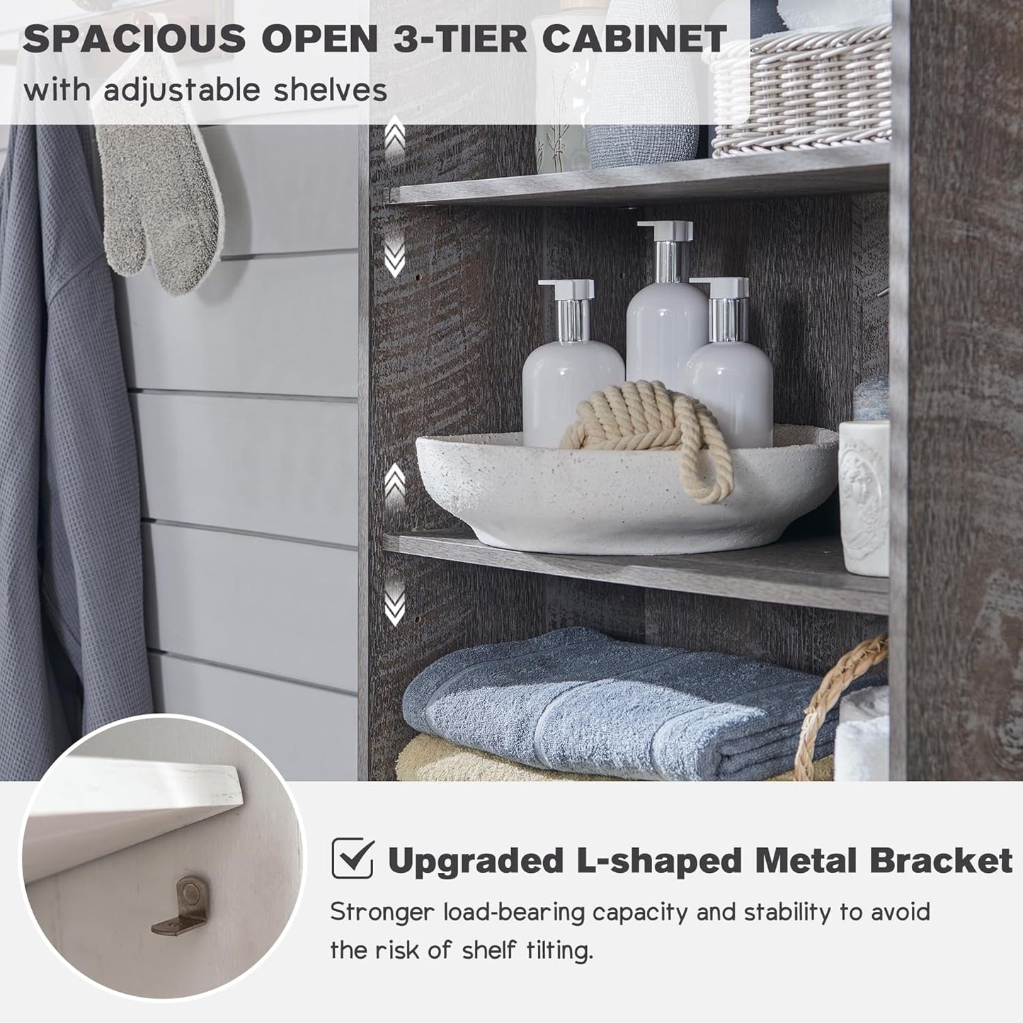 Bathroom Storage Cabinet, 72" Tall Farmhouse Storage Cabinet with 2 Drawers, Adjustable Shelves & Barn Door, Cabinet for Bathroom, Living Room, Kitchen, Grey Wash