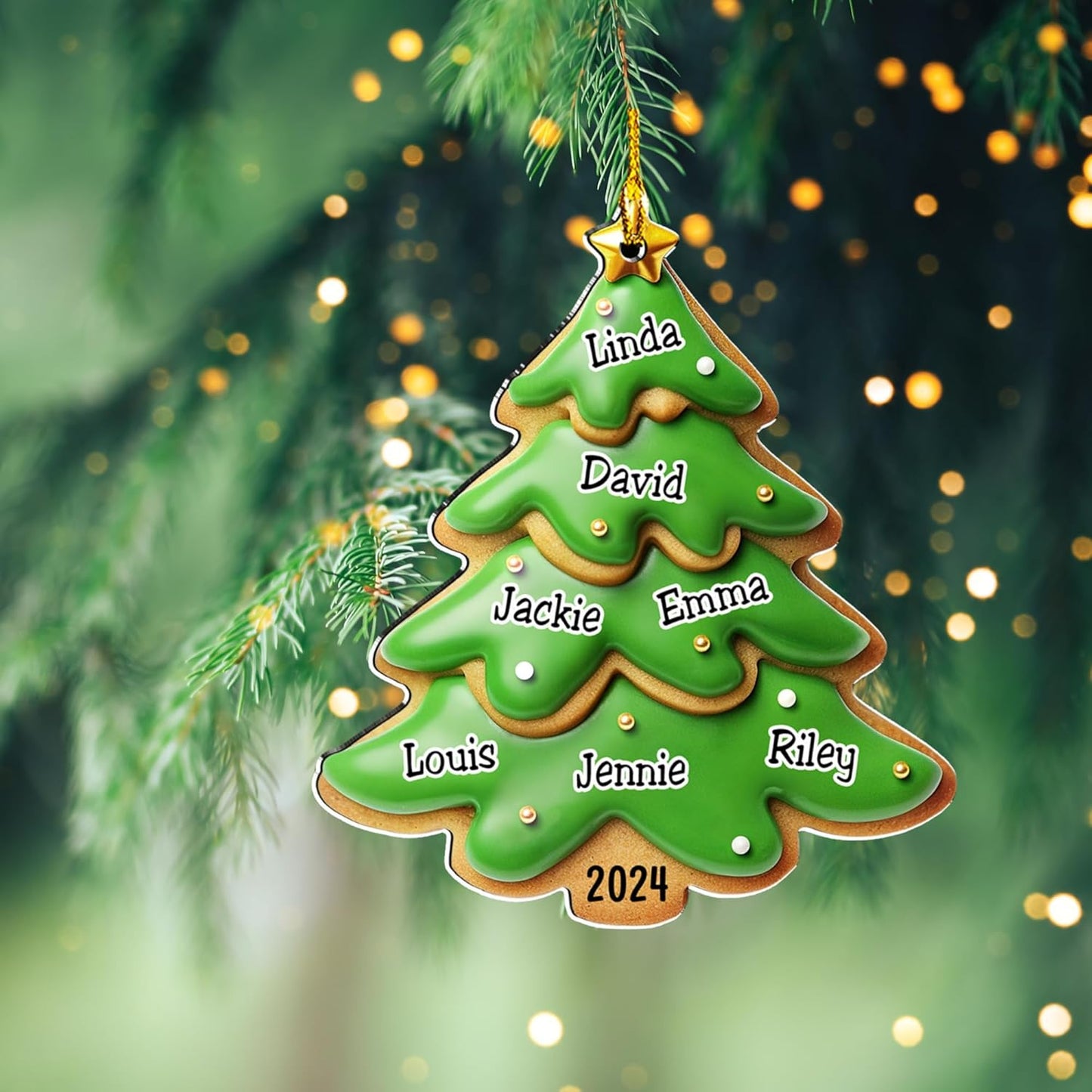 Family Gingerbread Name - Personalized Custom 3D Inflated Effect Acrylic Ornament Family Members and Pets Ornament Gifts for Family Tree Decoration (A05, 8 Names)