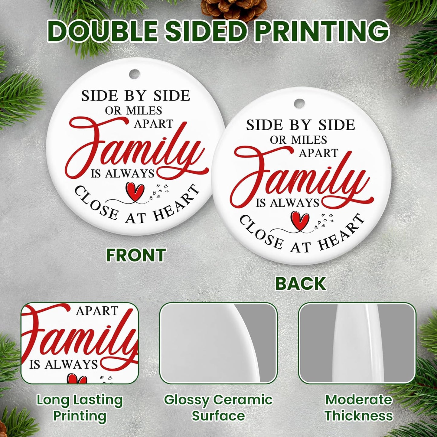 TEEZWONDER Family Ornament Gifts for Women Men - Ceramic Christmas Ornaments 2025 for Tree Decorations - Christmas Birthday Gifts for Mom Dad for Sister Brother, Grandma Grandpa Gift