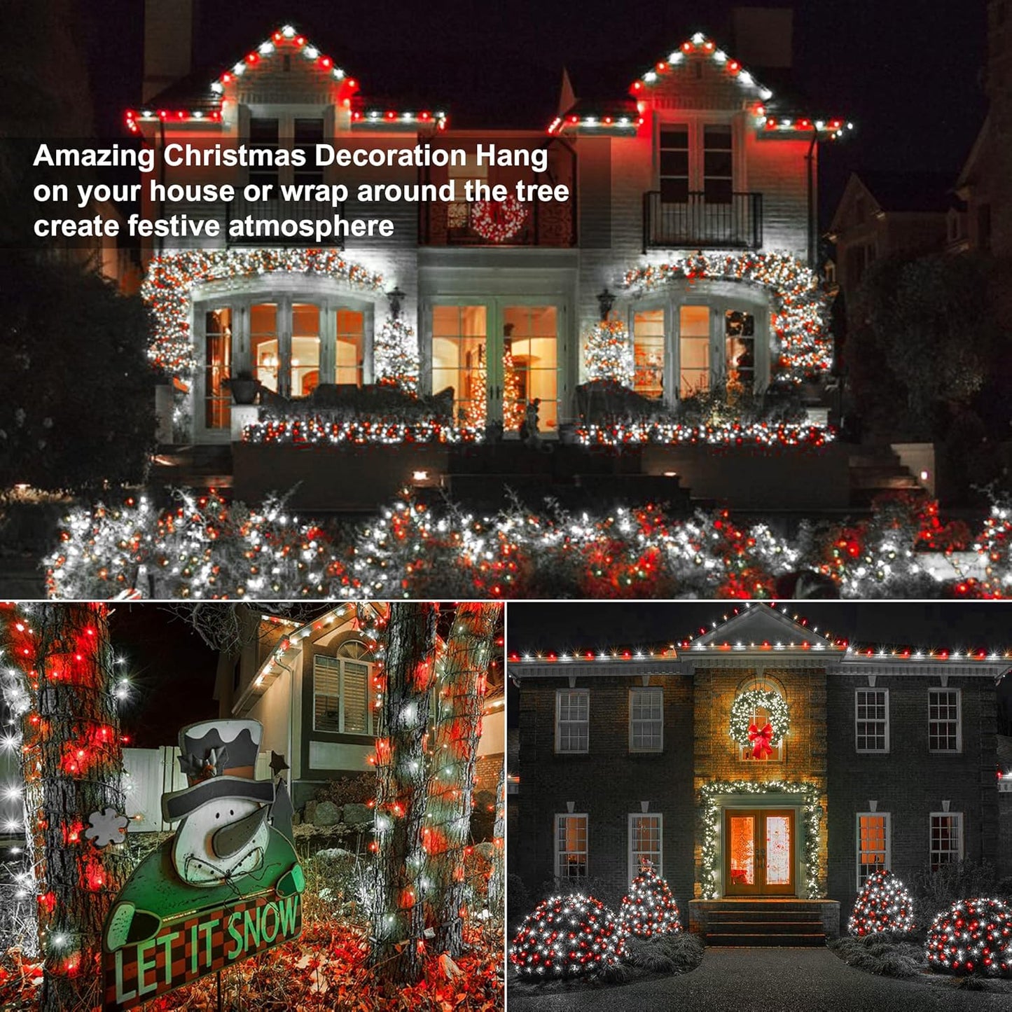 Brizled Red & White Christmas Lights, 33ft 100 LED Christmas String Lights, 5MM Wide Angle Xmas Tree Light Connectable, 120V UL Certified Mini Xmas Light for Indoor Outdoor Tree Room Party, Green Wire