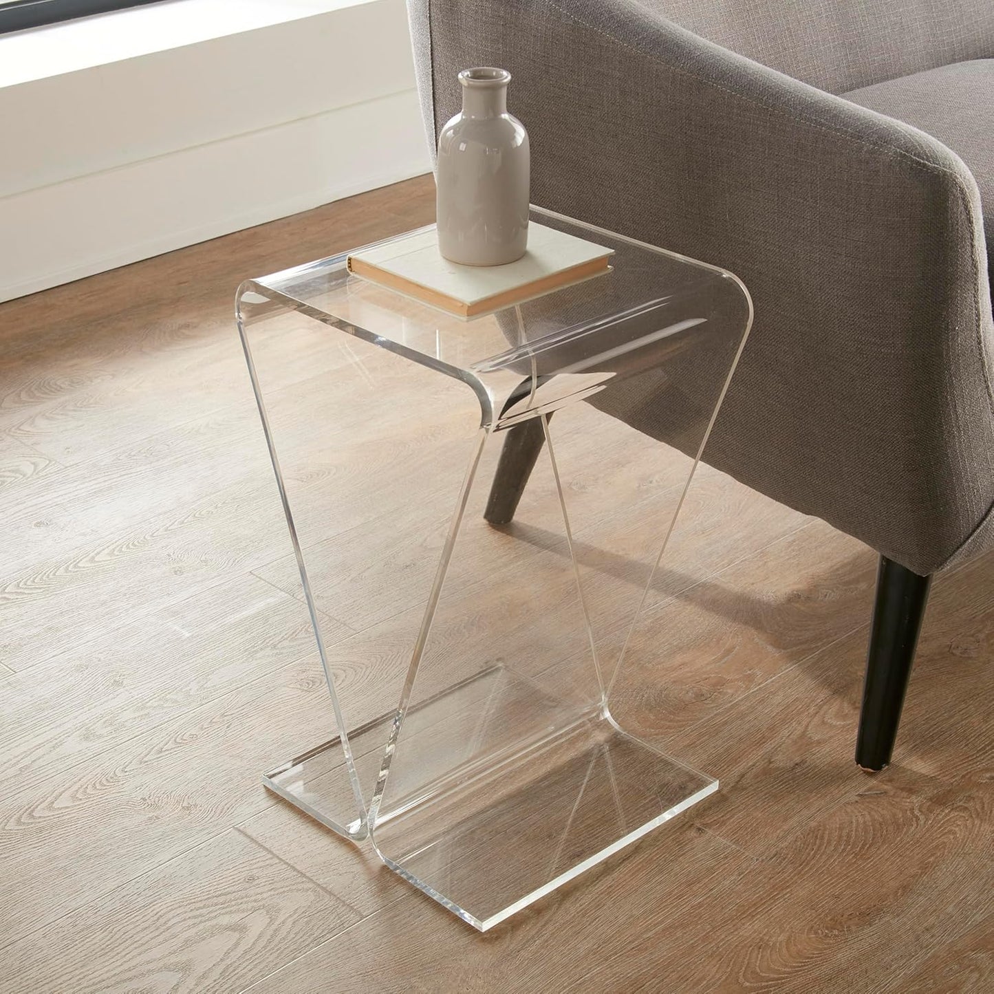 Clarte Acrylic V-Shaped End Table | Side Table for Living Room or Nighstand for Bedrooms | Premium Durable Glass-Like Design