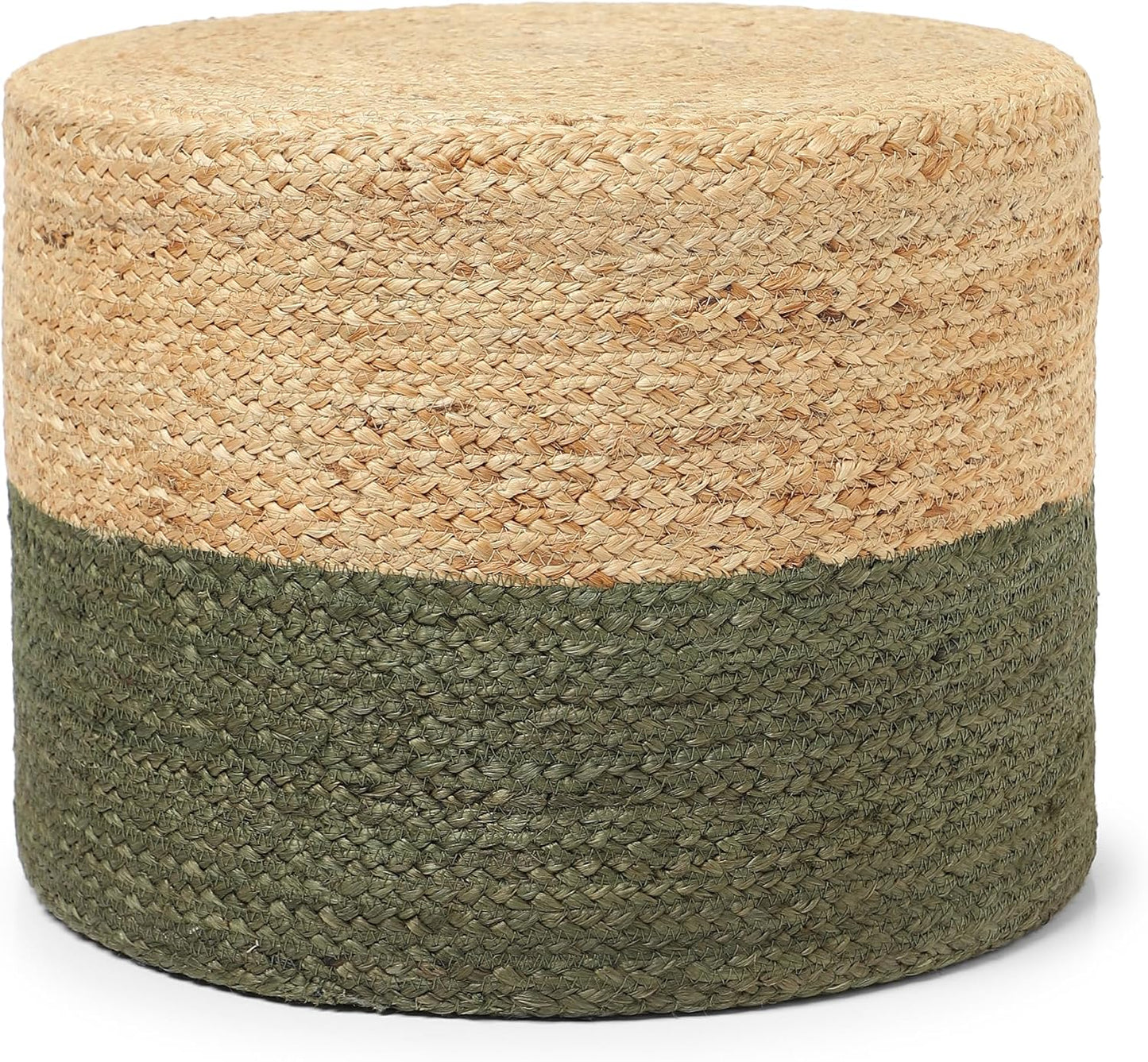 REDEARTH · Cylindrical Pouf Foot Stool Ottoman - Jute Braided Pouffe Poof Accent Sitting Footrest for Living Room, Bedroom, Nursery, Patio, Lounge & Other Rooms (Natural Olive, 18"x18"x14")