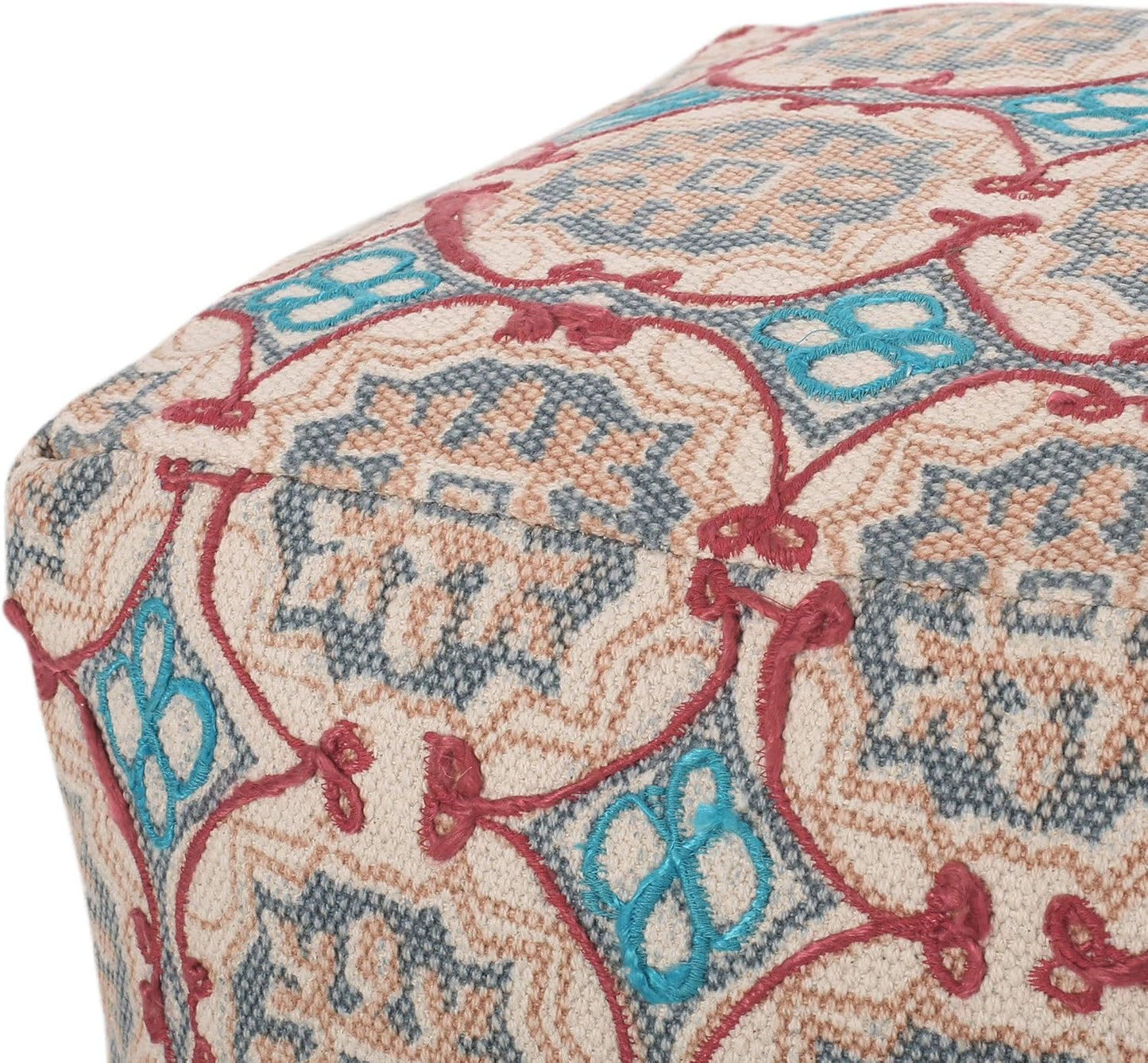 GDFStudio Boho Handmade Fabric Cube Pouf Ottoman Foot Stool - Bean Bag Floor Chair - Foot Rest Couch for Living Room Bedroom,Multicolored,16"" x 16"" x 16"", 313834N