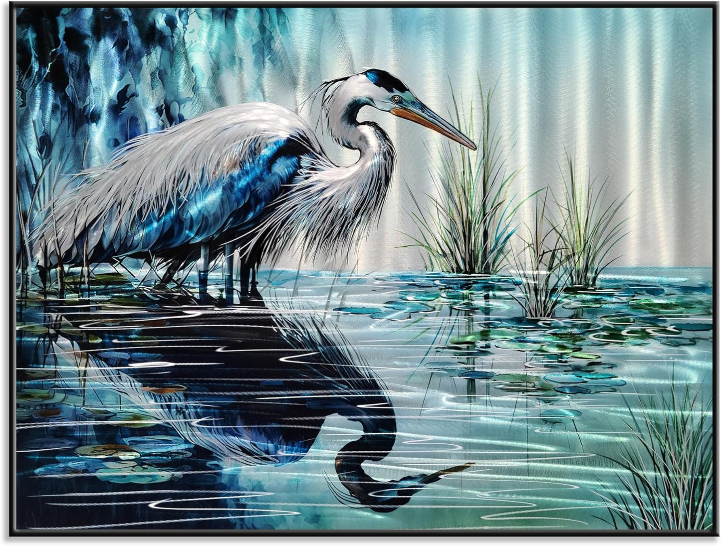 Yihui Arts Elegant Blue and Silver Heron Metal Wall Art for a Modern and Contemporary Home Decor Accent