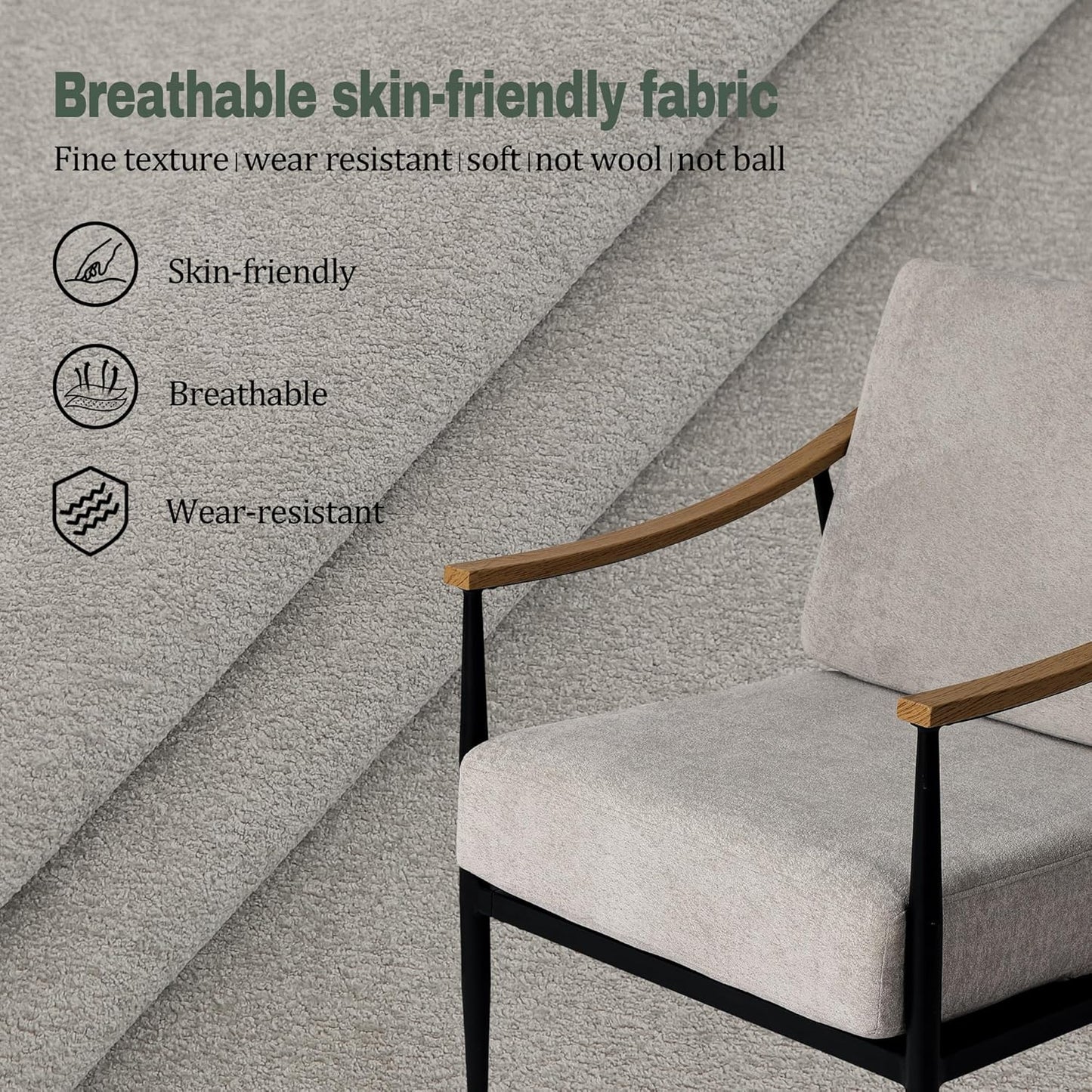 Modern Accent Chair for Living Room Bedroom Mid Century Arm Chair Upholstered Office Accent Chair Comfy Waiting Room Chair with Metal Frame, Grey