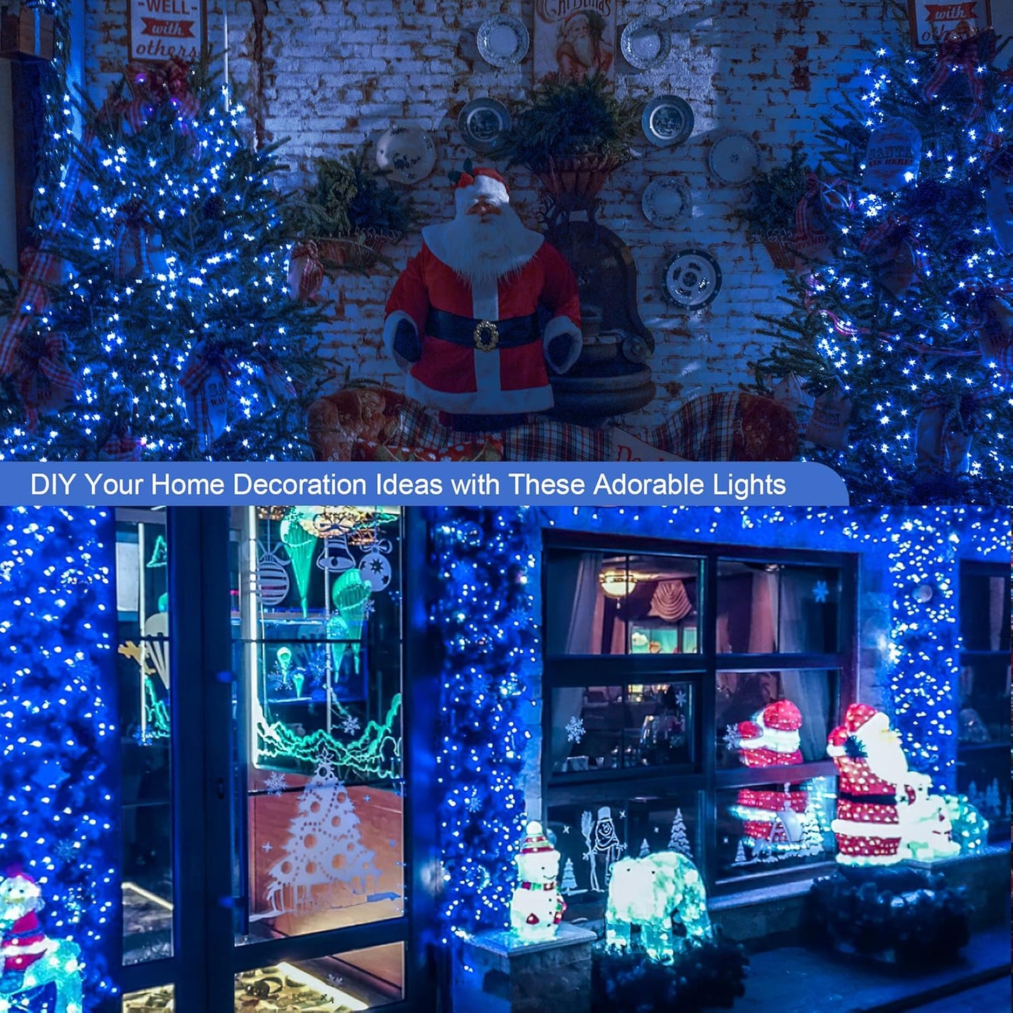 Hopolon Blue Christmas String Lights, 2PACK 50-Count Incandescent Mini Fairy Lights Set, UL Certified Green Wire Lights for Indoor Outdoor Halloween Holiday Home Xmas Tree Patio Décor (2pcs Blue)