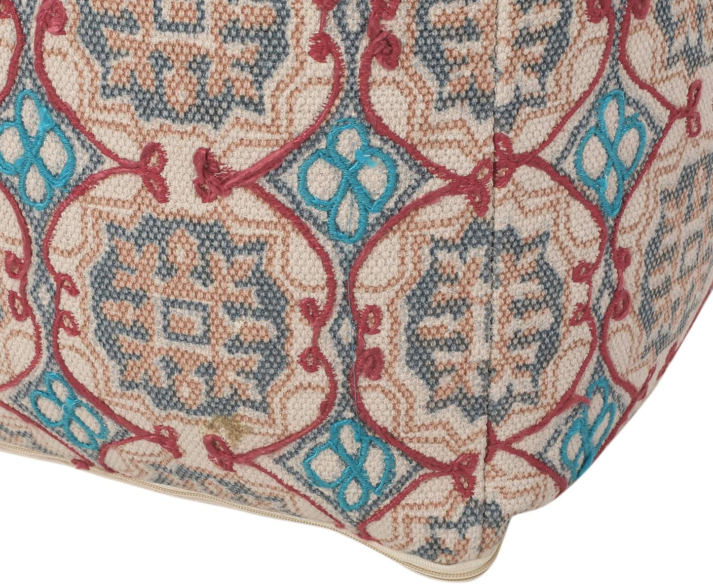 GDFStudio Boho Handmade Fabric Cube Pouf Ottoman Foot Stool - Bean Bag Floor Chair - Foot Rest Couch for Living Room Bedroom,Multicolored,16"" x 16"" x 16"", 313834N