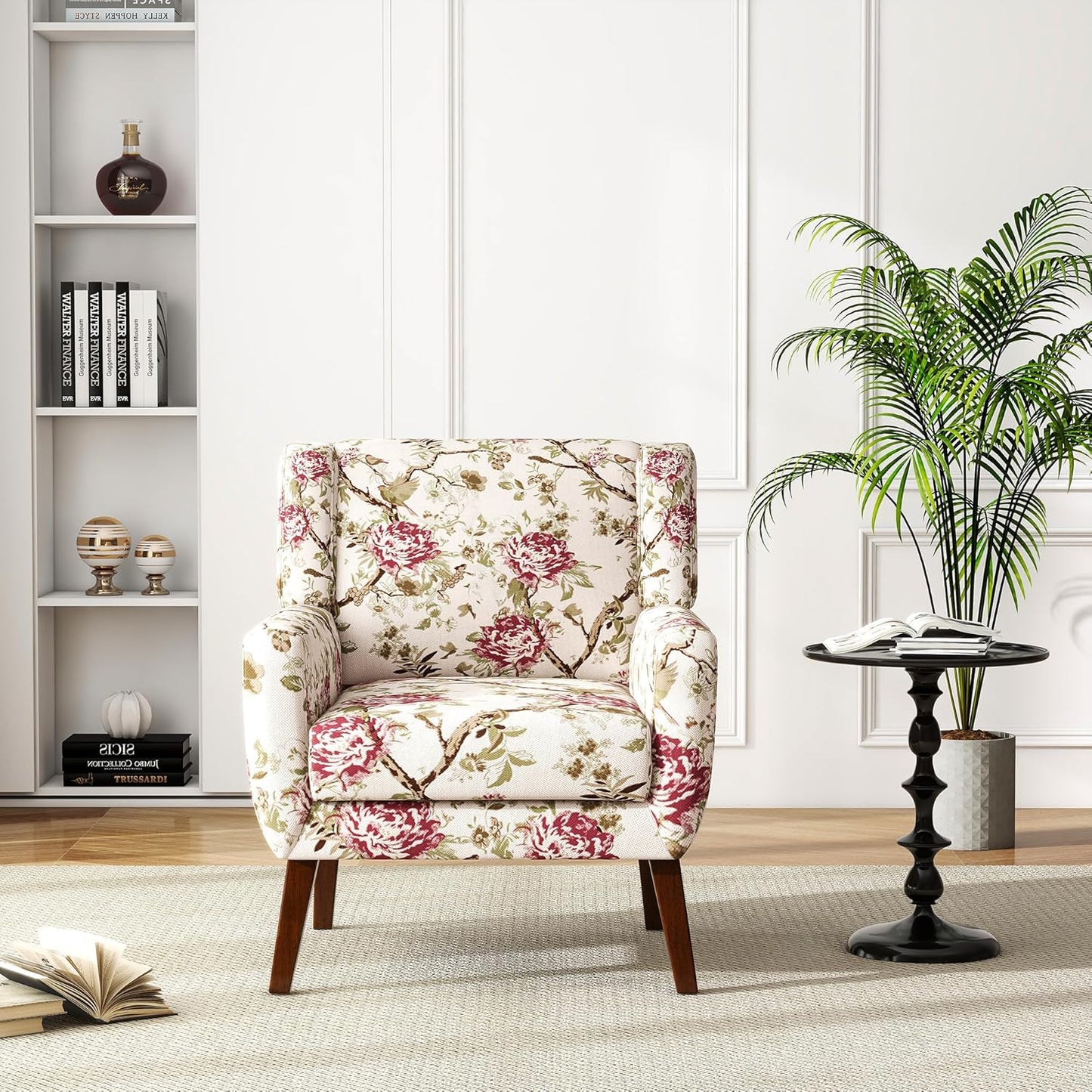 UIXE Floral Accent Chair, Modern Upholstered Armchair in Fabric for Living Room, Comfy Club Arm Chairs Single Sofa Button Tufted Bedroom Reading Seat - Pattern Floral, Set of 2