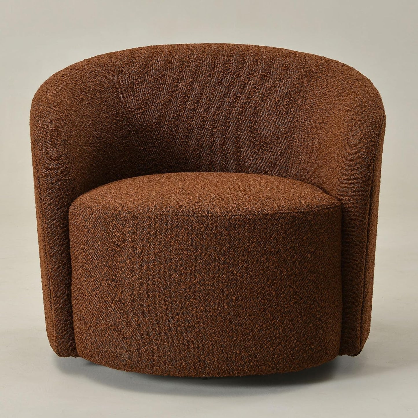 KINWELL Sherpa Swivel Barrel Chair & Round Ball Pillow Set - 34" Wide Modern Boucle Accent Chair with 9” Matching Nordic Decorative Throw Pillow for Living Room and Bedroom(Brown)