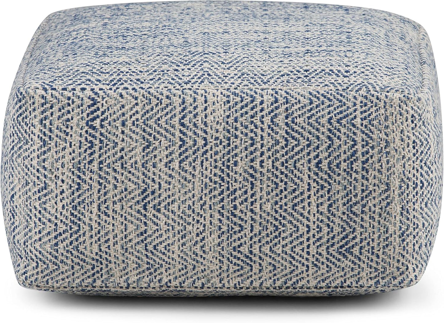 SIMPLIHOME Nate 20-inch Wide Square Pouf in Patterned Denim Mélange, Handwoven Boho-Style Cotton Ottoman, Footrest, or Extra Seating for Living Room, Assembled