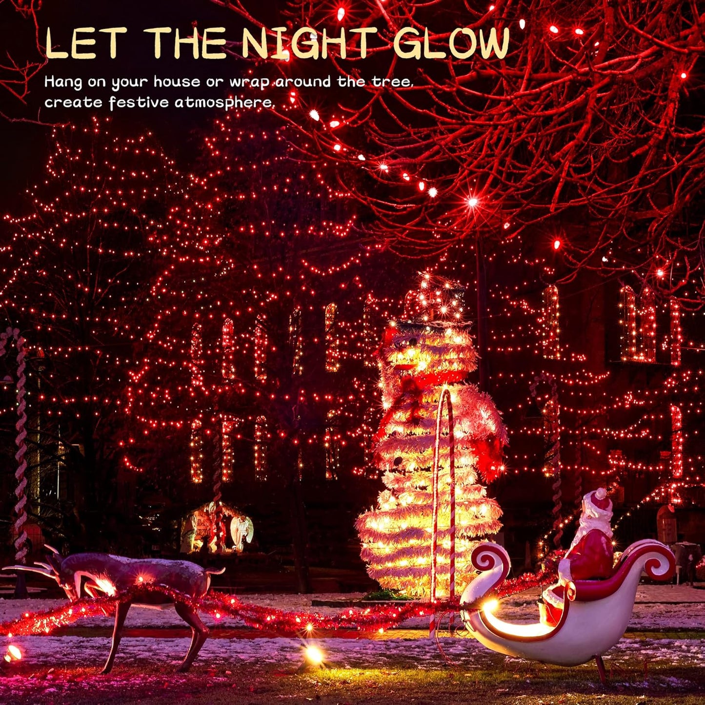 Christmas Lights Indoor Outdoor, 2PACK 13FT 50-count Lights Incandescent Mini Halloween String Light, 120V UL Certified Green Wire Light for Xmas Tree, Patio, Holiday, Party, Home, Garden Decor,Red