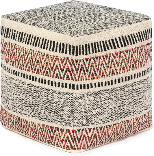 REDEARTH · Tufted Pouf Ottoman with Filler Textured Storage Cube Bean Bag Pouffe Footrest for Living Room, Bedroom, Nursery, Home Decor - 100% Cotton (17.5"X17.5"X17.5", Motley Bohemia Multi)