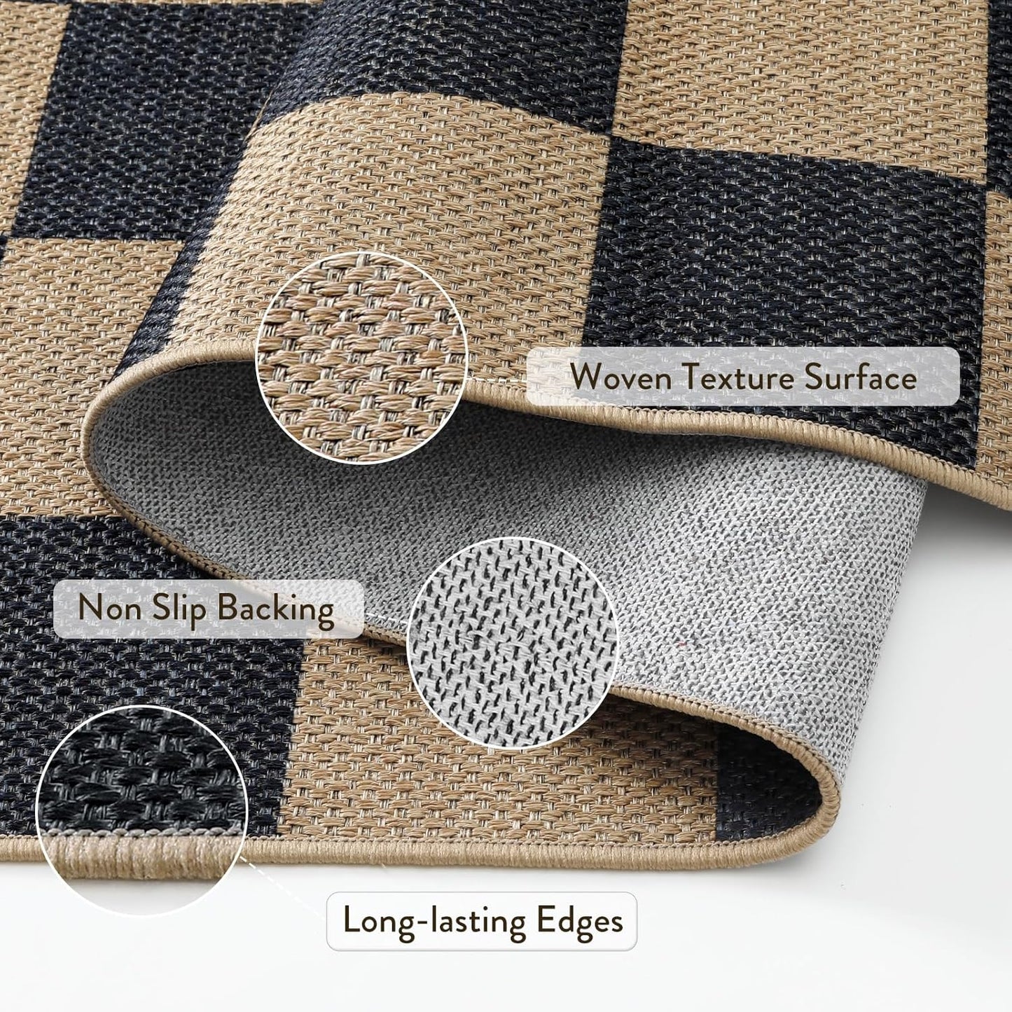 Lahome Checkered Easy Jute Rug, 9x12 Area Rug for Living Room Indoor Outdoor Carpet, Farmhouse Neutral Non Slip Non Shedding Stain Resistance Floor Carpet for Patio Dining Room Backyard