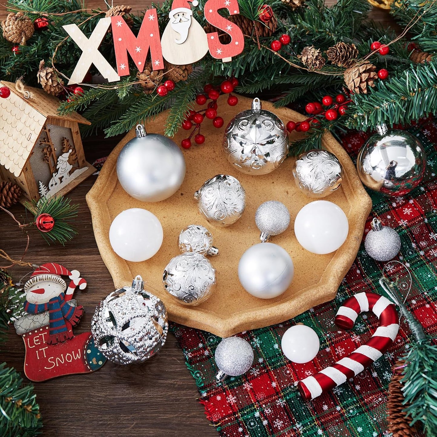 87-Pack Shatterproof Christmas Ball Ornaments Set, Christmas Tree Decorations with Hand-held Gift Package for Xmas Tree Holiday Wedding Party, Silver