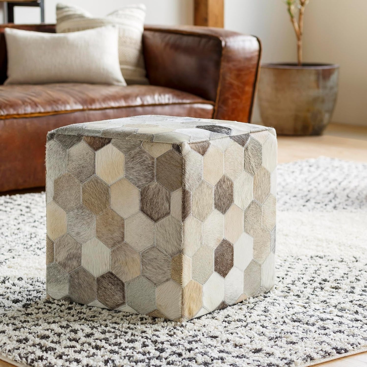 Mark&Day Pouf Ottoman, Gutenstein Rustic Ivory Cube Pouf Foot Rest for Living Room, Bedroom and Boho Home Decor (18"x18"x18")