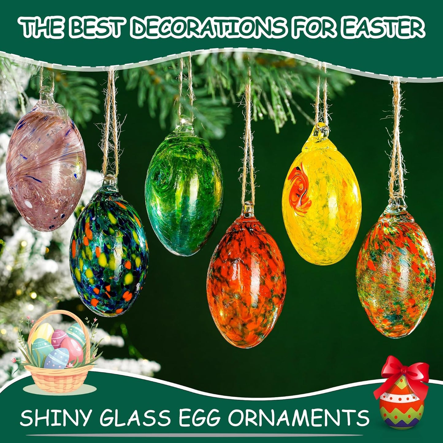 6PCS Hand Blown Glass Egg Ornaments Colorful Hanging Witch Balls Gazing Ball Friendship Ball Decor for Garden Patio Window