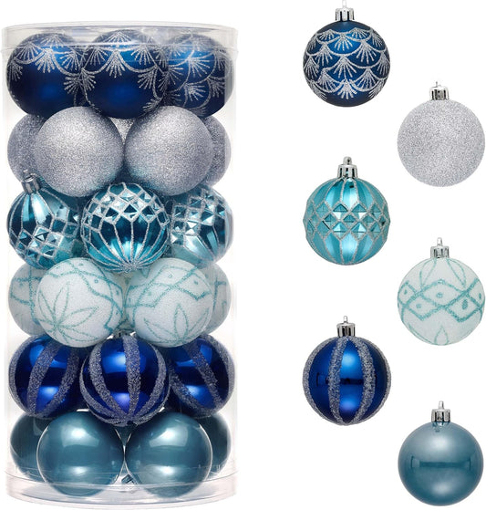 Valery Madelyn Christmas Ornaments Set, 30ct 2 Inches Navy Blue and Silver Shatterproof Christmas Tree Decorations Ball Ornaments Bulk, Elegant Hanging Ornaments for Xmas Holiday Party Decor